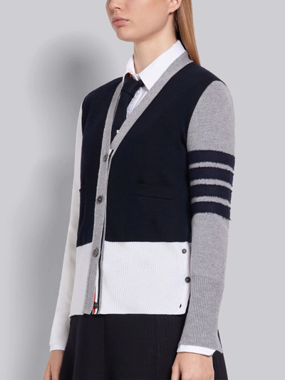 Thom Browne Navy Fun-mix Merino Wool Milano Stitch Shetland Tonal 4-Bar V-neck Cardigan outlook