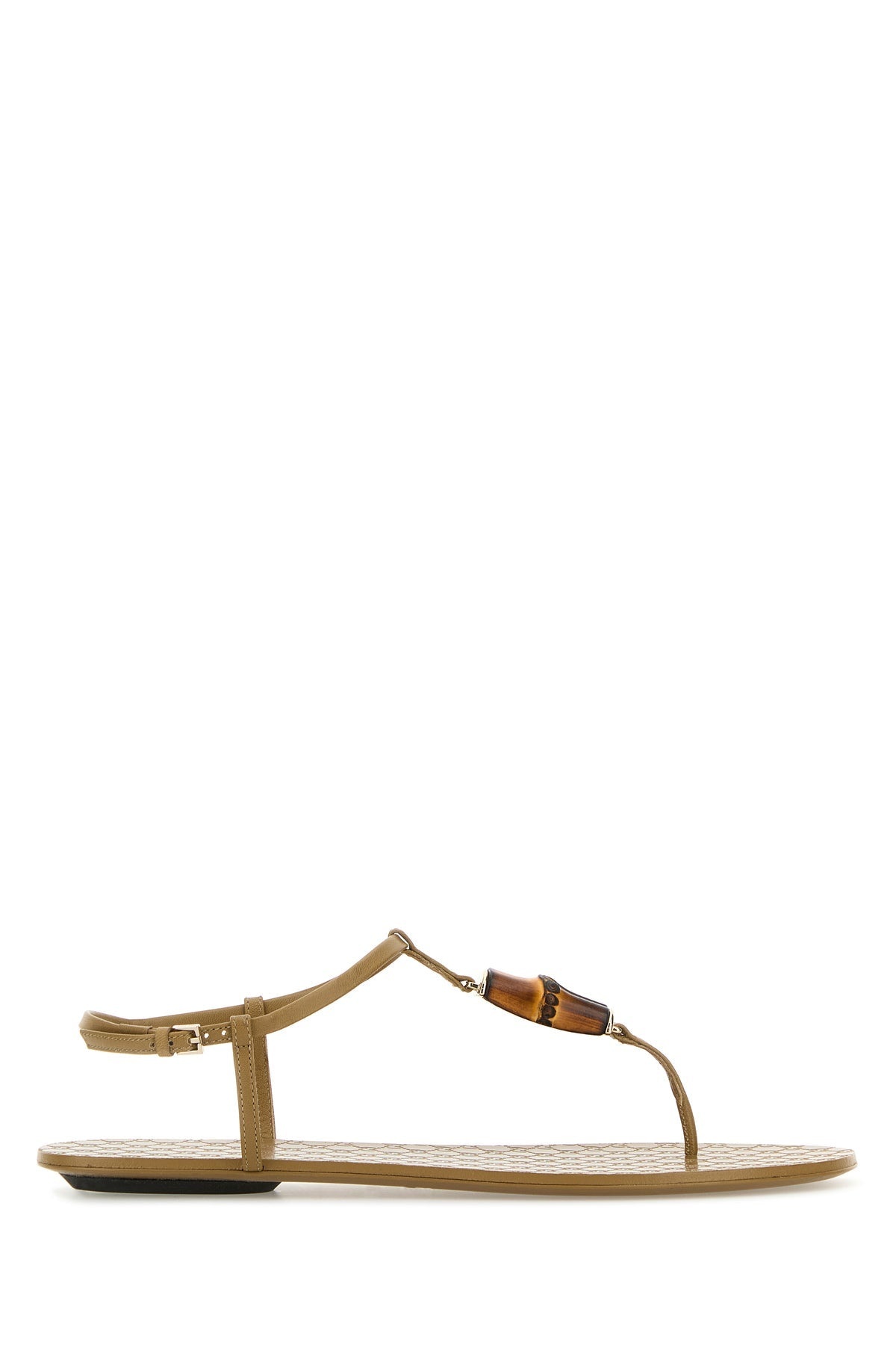 Gucci Women Khaki Leather Thong Sandals - 1