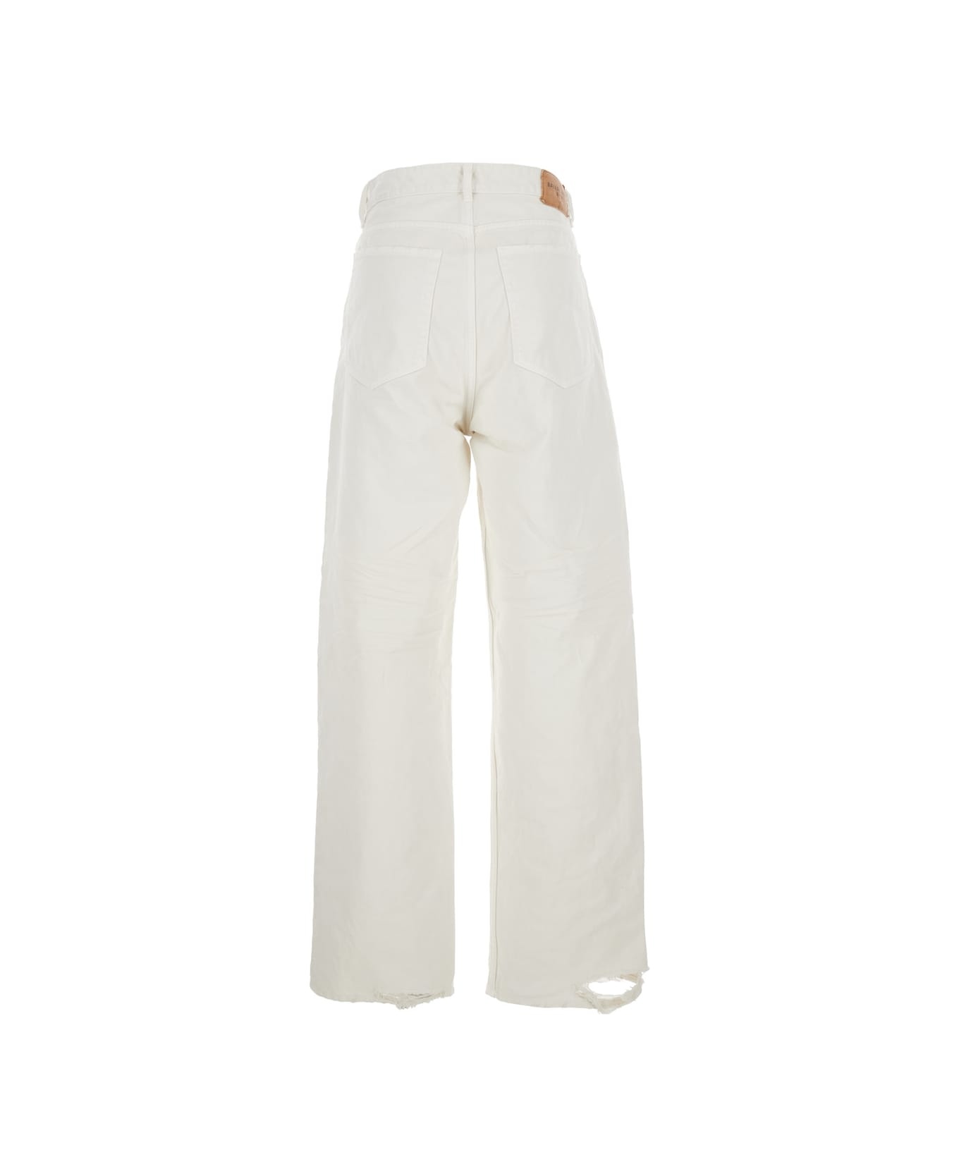 White Five Pocket Jeans With Ripped Hem In Cotton Woman - 2