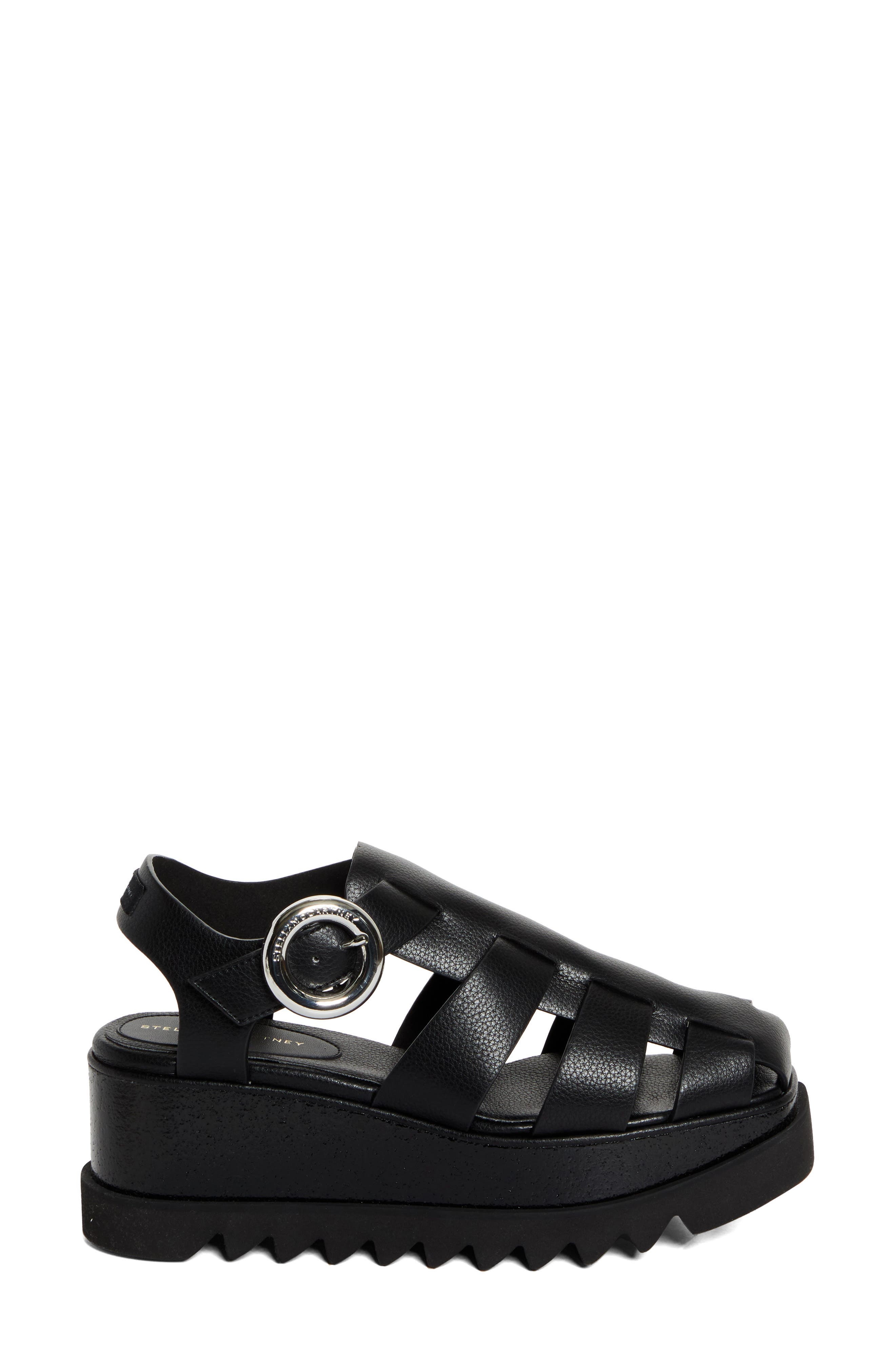 Stella McCartney Elyse Wedge Fisherman Sandal in Black at Nordstrom - 3