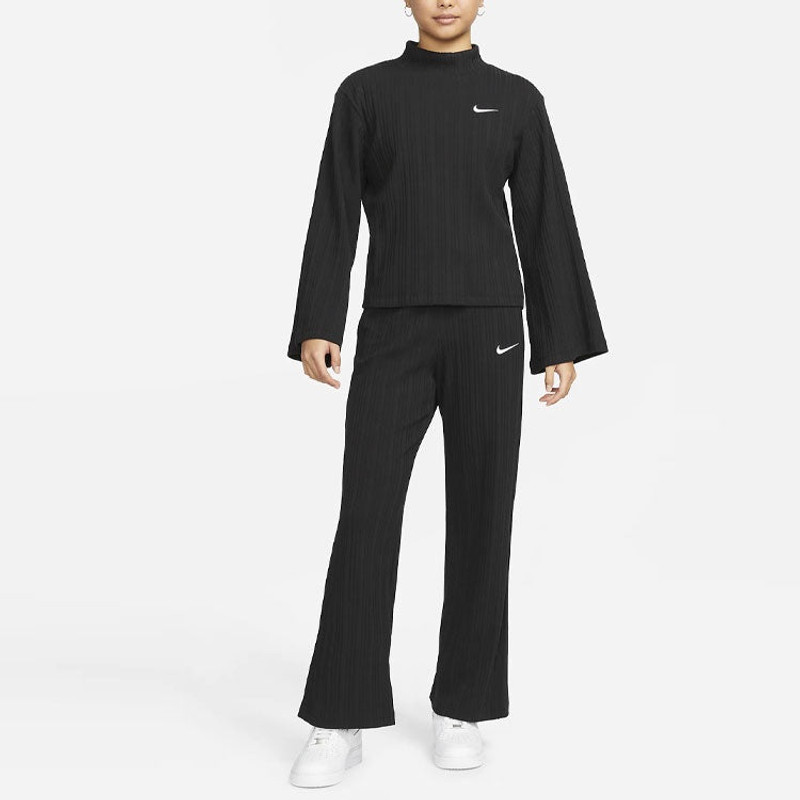 Nike (WMNS) Nike Sportswear ribbed Knit High Collar Long Sleeves Knit Long Sleeves Black DM6400-010 outlook