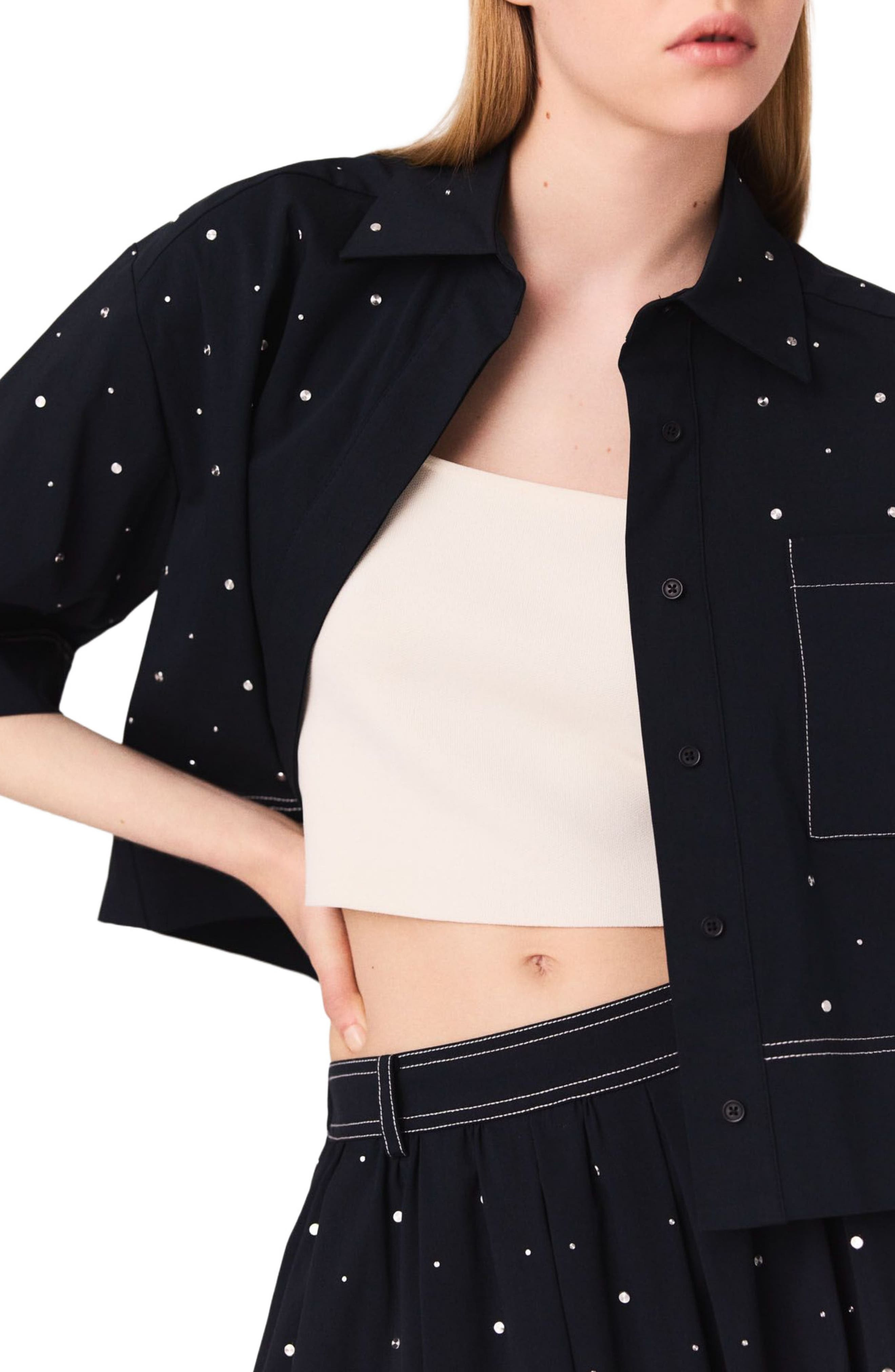 maje Cropped shirt with studs in Navy at Nordstrom - 6