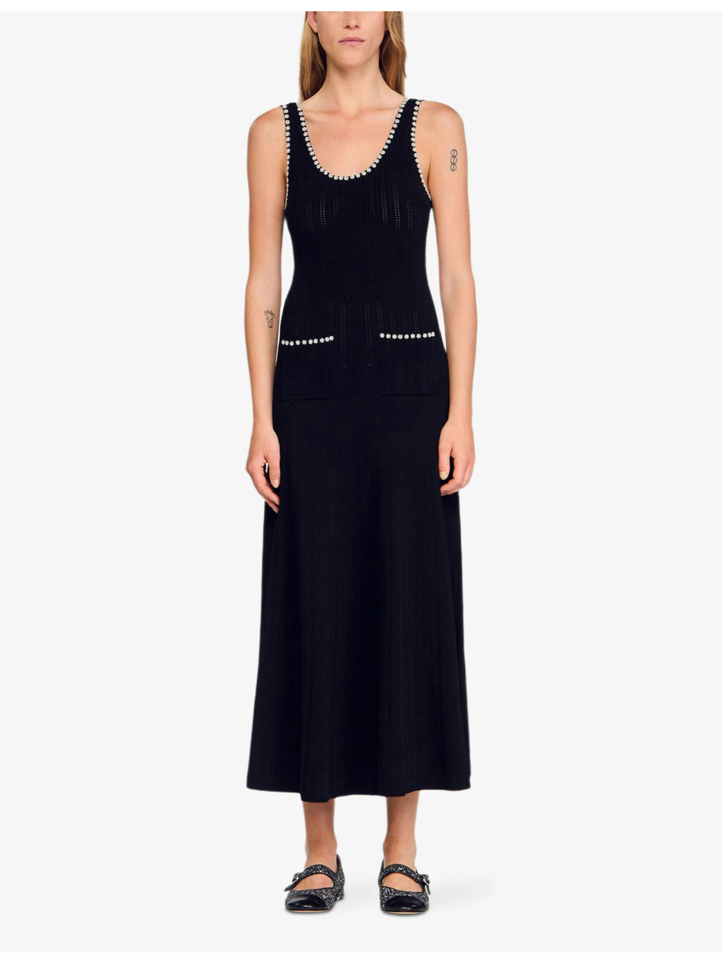 Scoop-Neck Bead-Embellished Stretch-Knit Midi Dress - 2