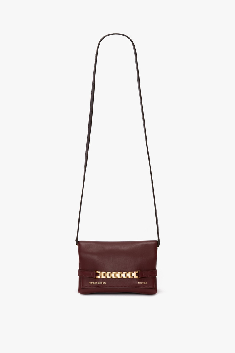Mini Chain Pouch Bag With Long Strap In Burgundy Leather 1