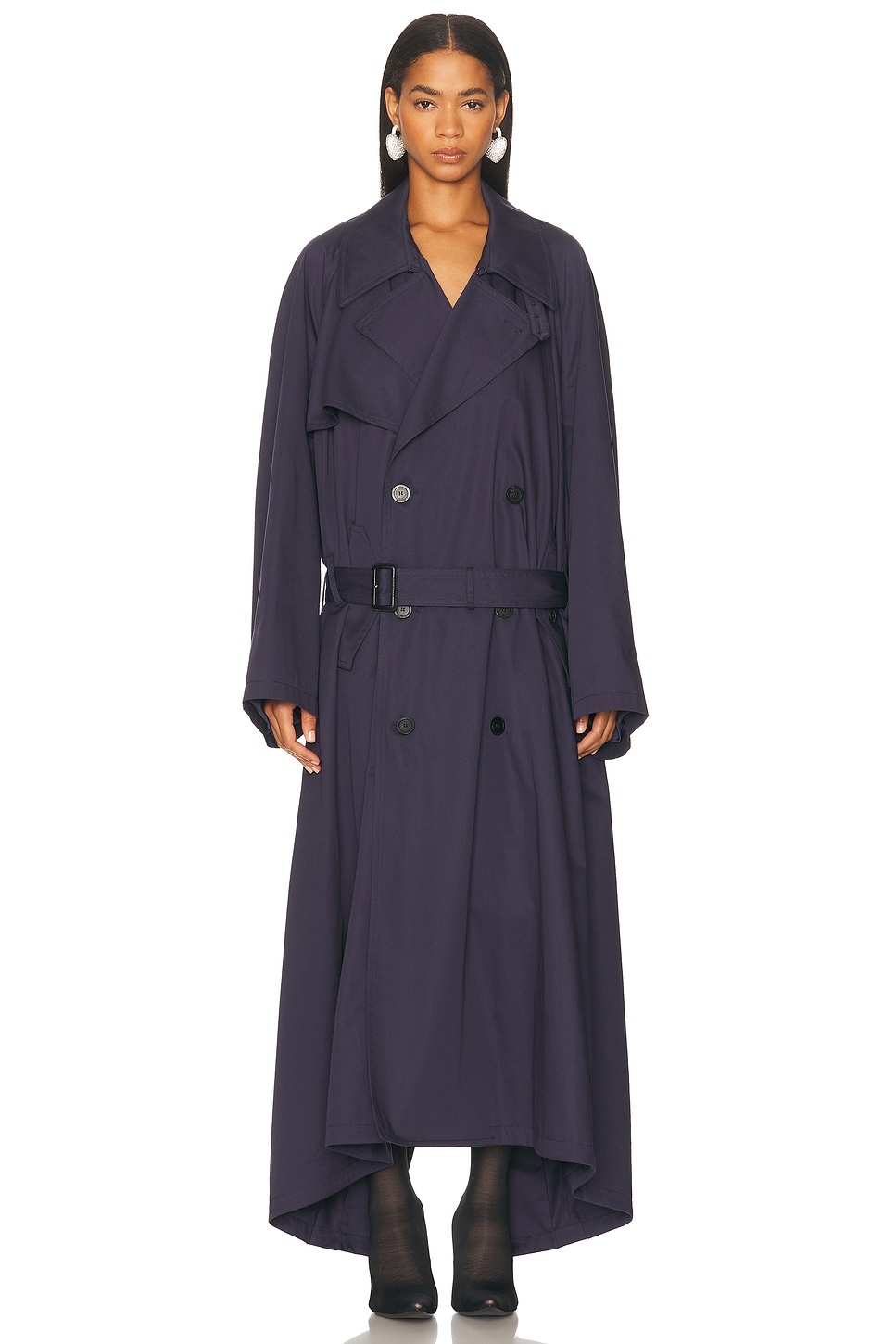 Draped Neck Trench Coat - 2