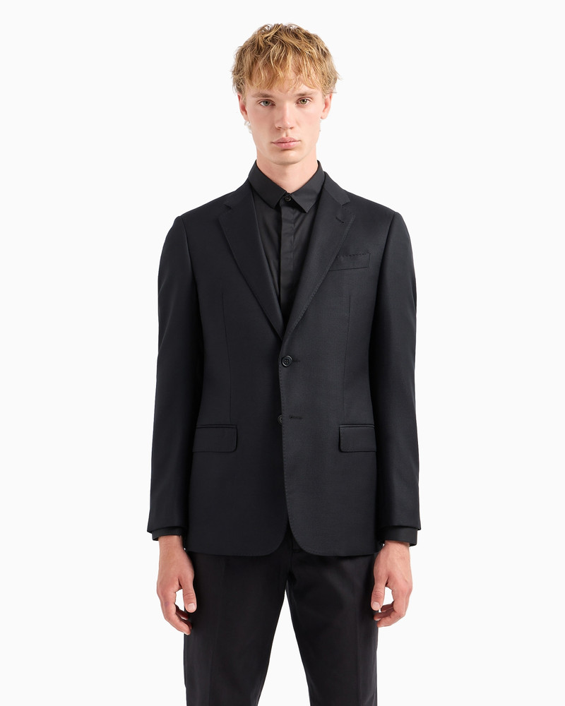 EMPORIO ARMANI Comfort-fit single-breasted jacket in virgin-wool hopsack outlook