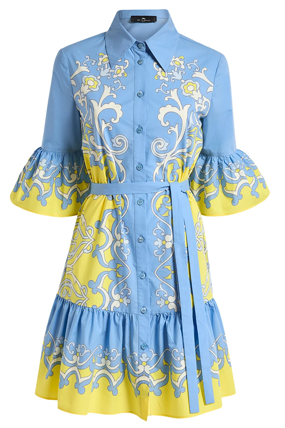 Ornamental Print Belted Mini Dress - 1