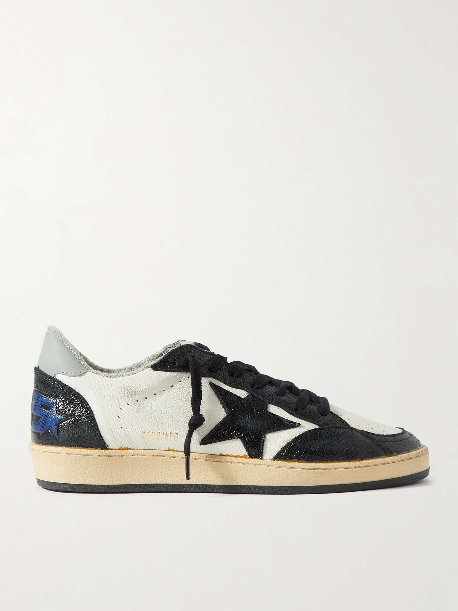 Ball Star Distressed Leather and Shell Sneakers - 1
