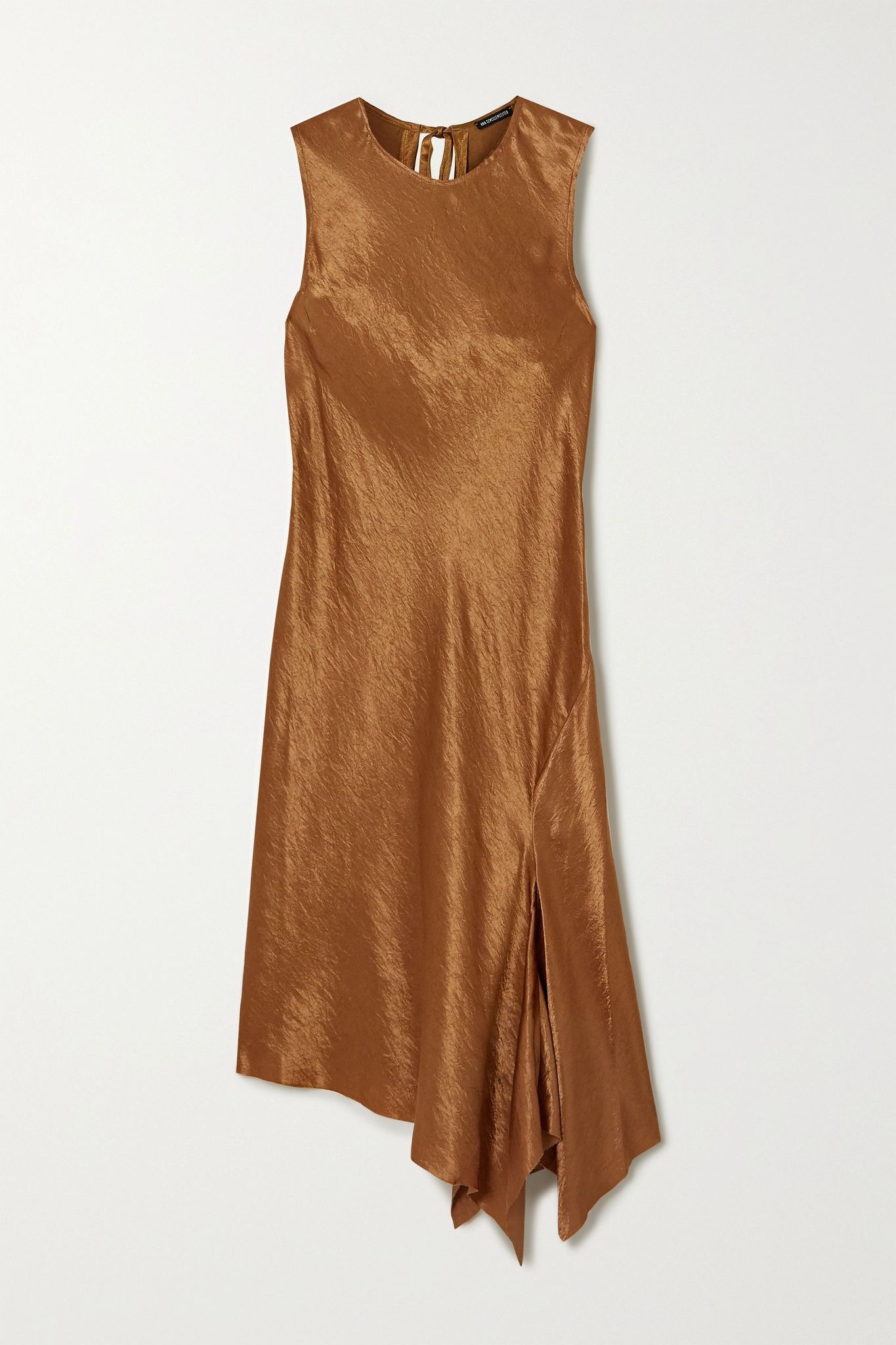 Tie-detailed asymmetric hammered-satin dress - 1