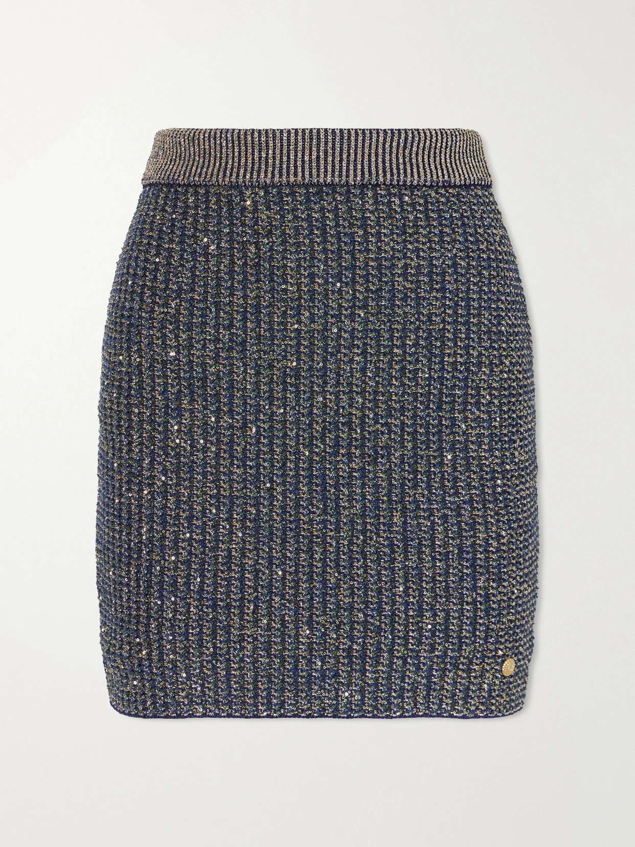 Embroidered Metallic Tweed Mini Skirt - 1