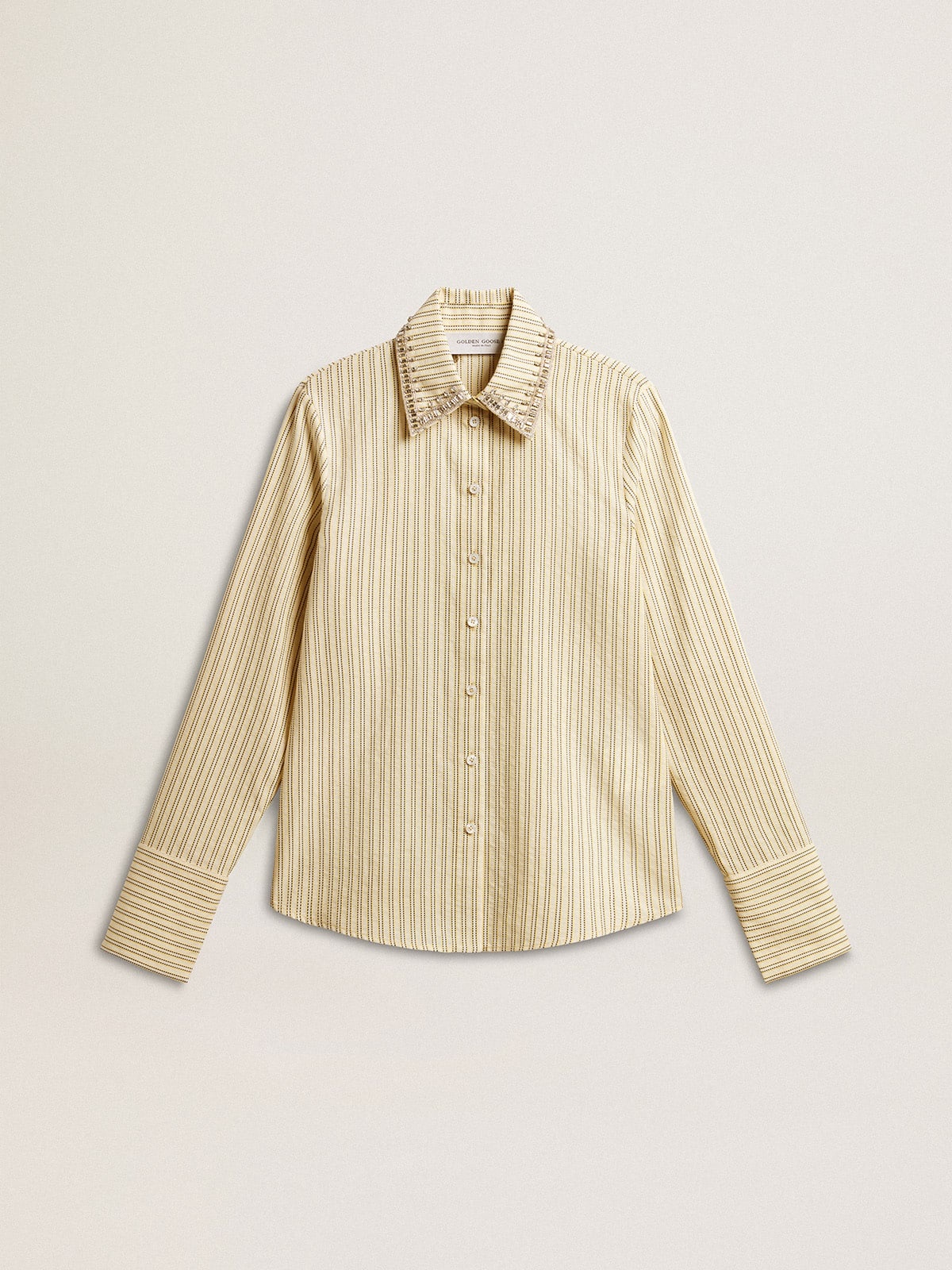 Ecru shirt with stripes and embroidered crystals - 1