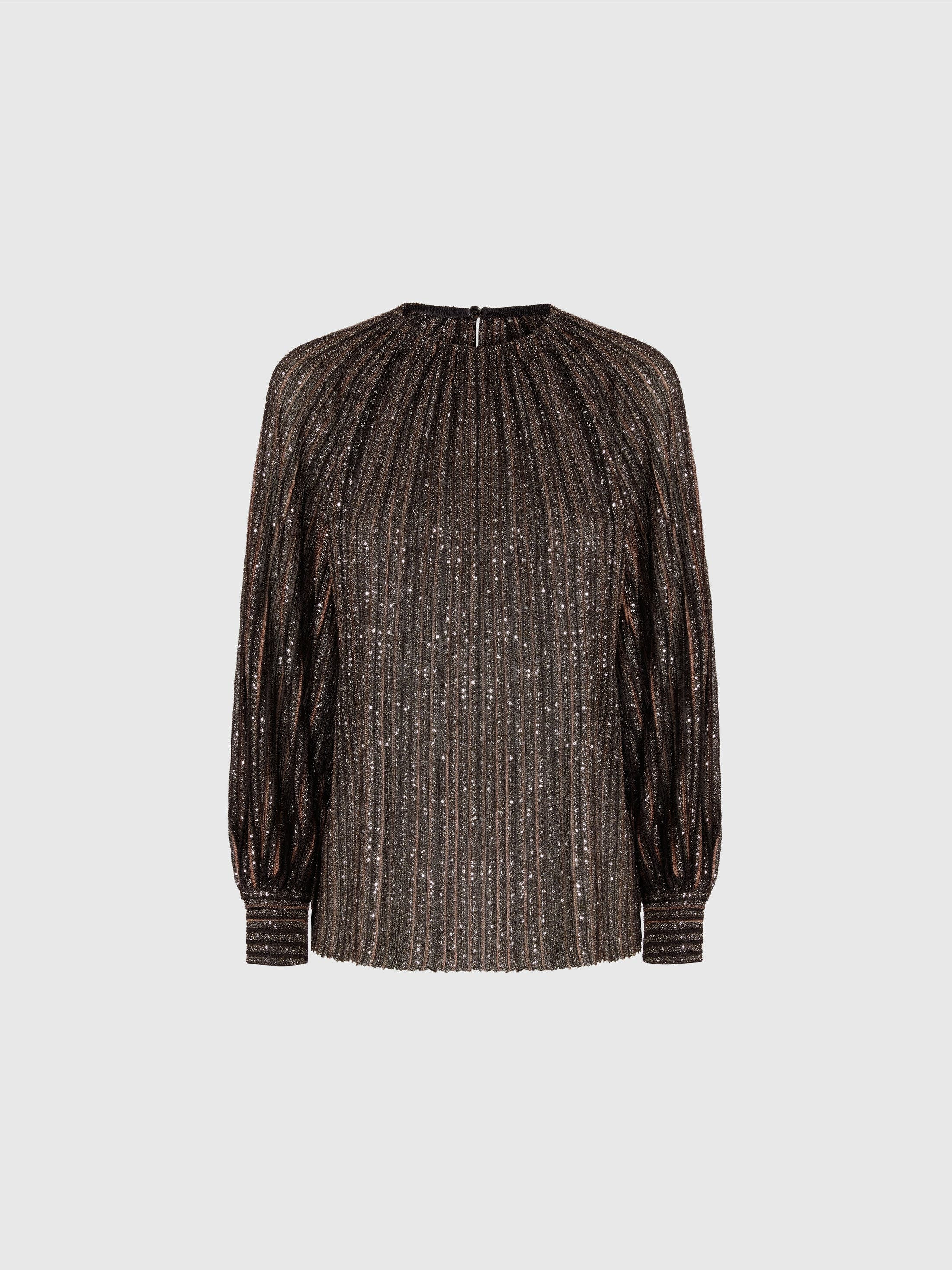 Missoni Flared Crew Neck Sweater With Lamé Stripes in Black & Brown at Nordstrom - 1