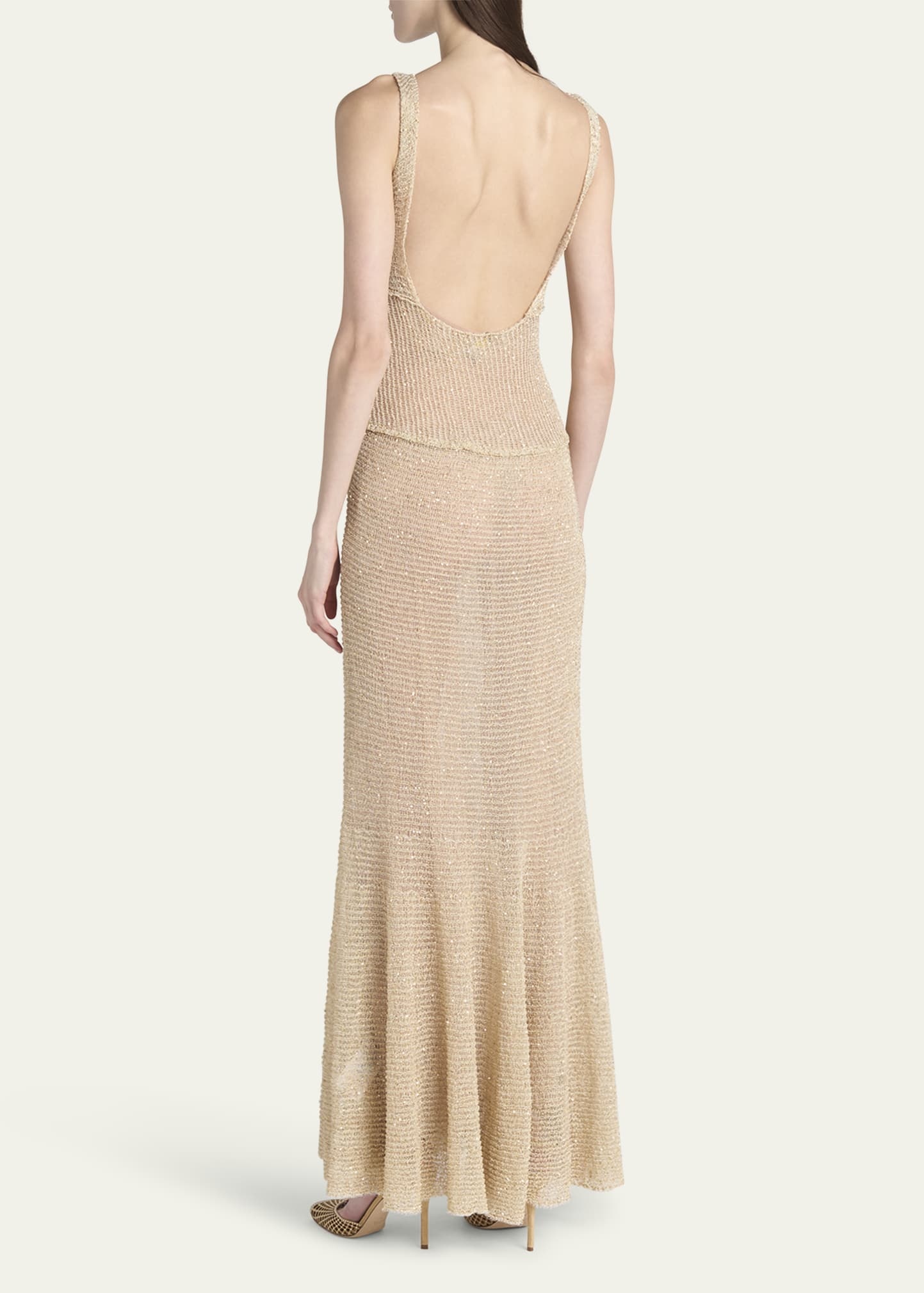 Long Metallic Backless Gown - 3