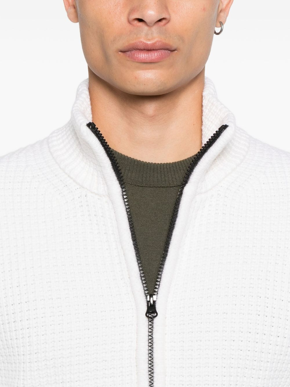 zip-front waffle-knit cardigan - 5