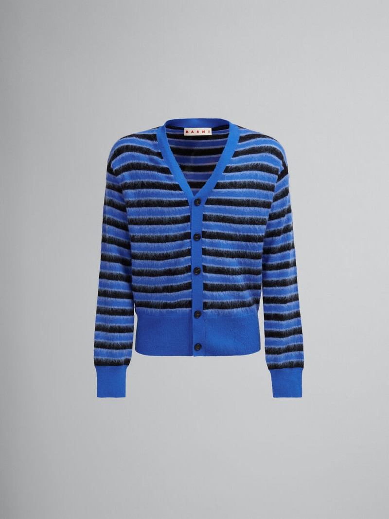 BLUE WOOL-MOHAIR STRIPED CARDIGAN 1