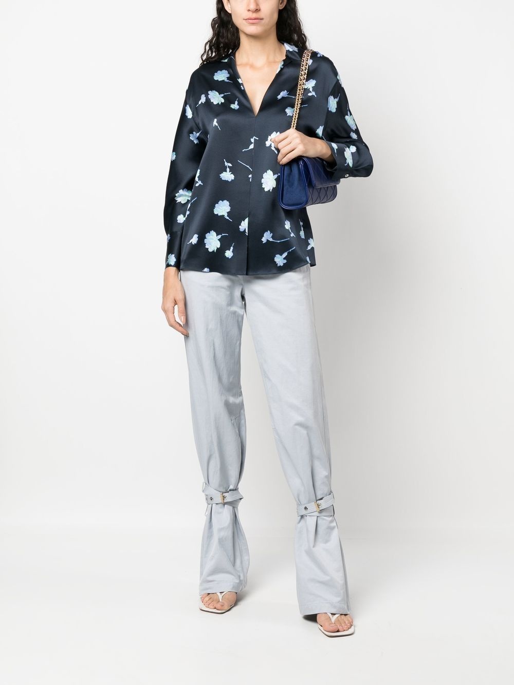 floral print silk blouse - 2