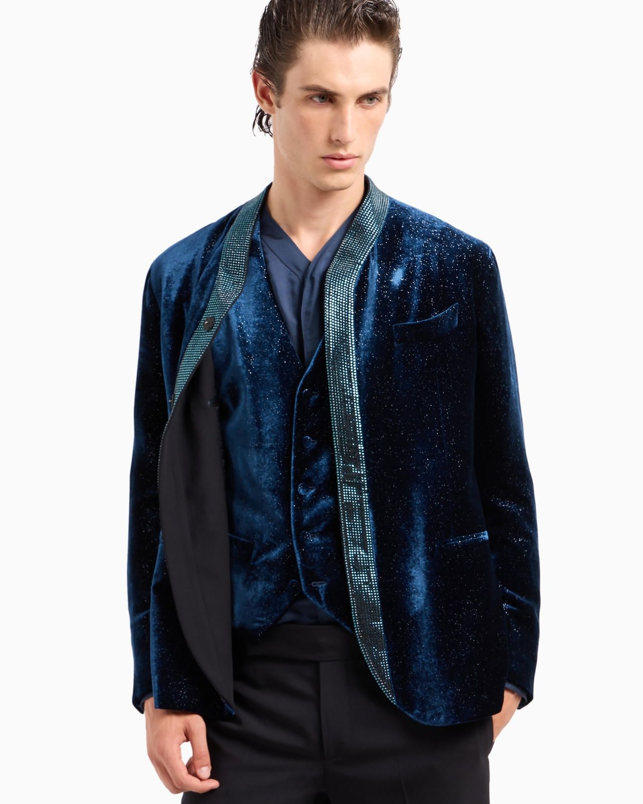 Single-breasted velvet and Lurex waistcoat - 6