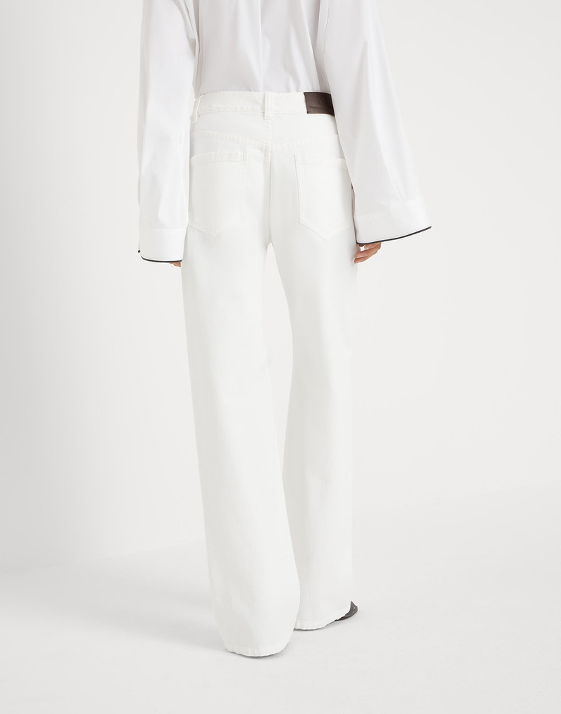 Brunello Cucinelli Stretch dyed denim loose five-pocket trousers with shiny tab outlook