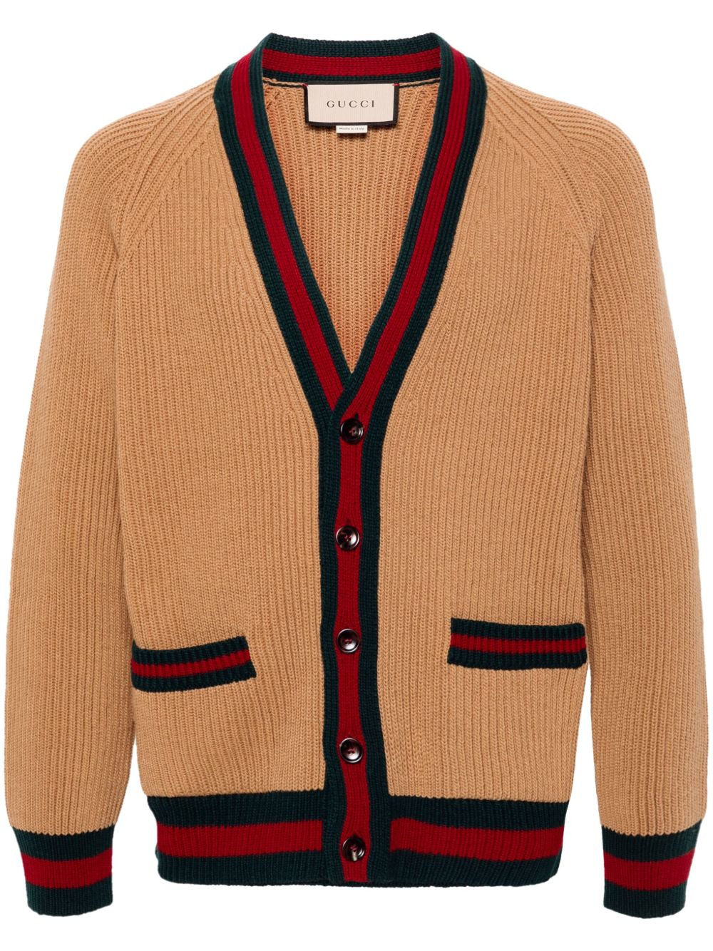 Web stripe-trim wool cardigan - 1
