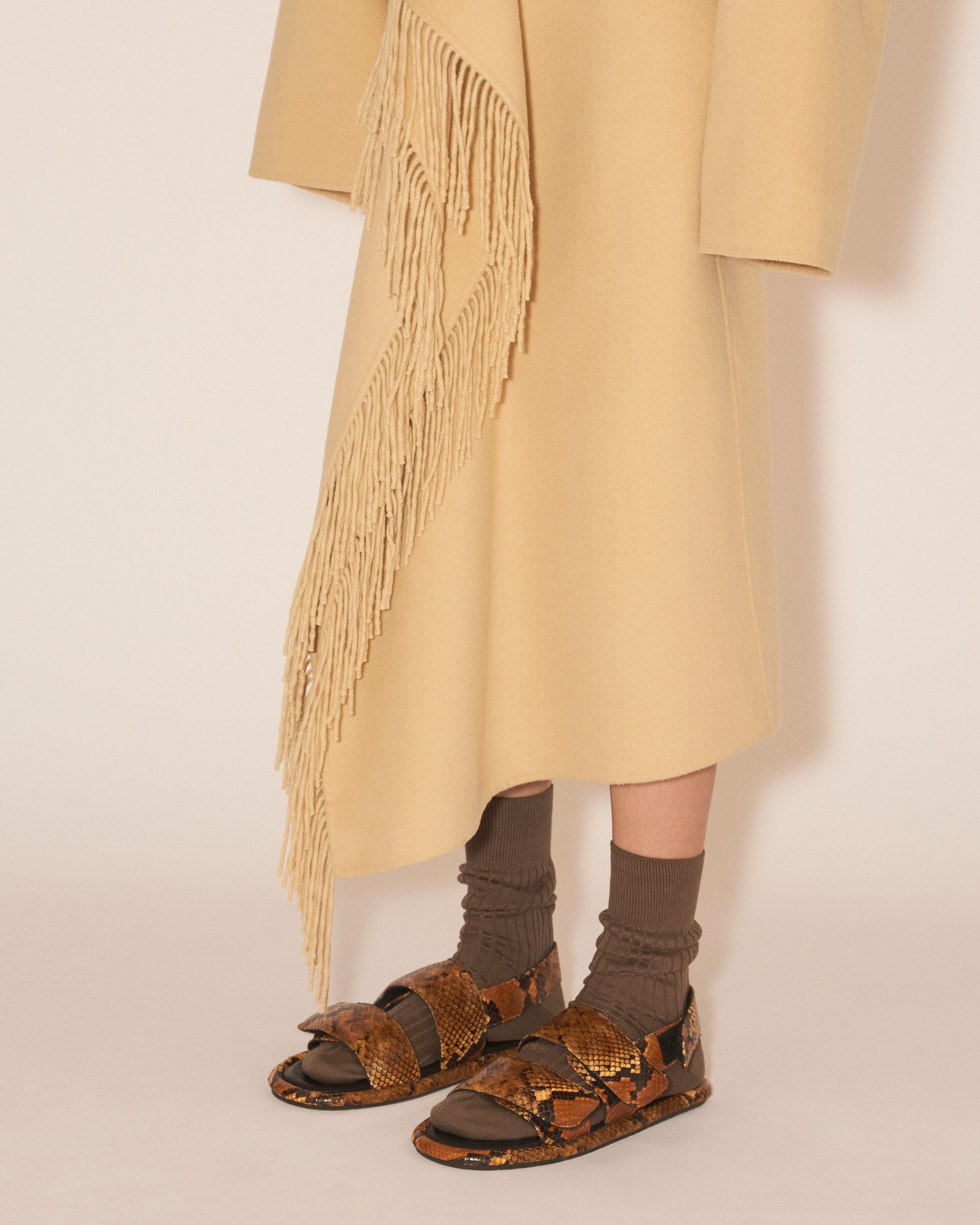 LIZA - Draped wrap light double wool blanket skirt - Creme - 6
