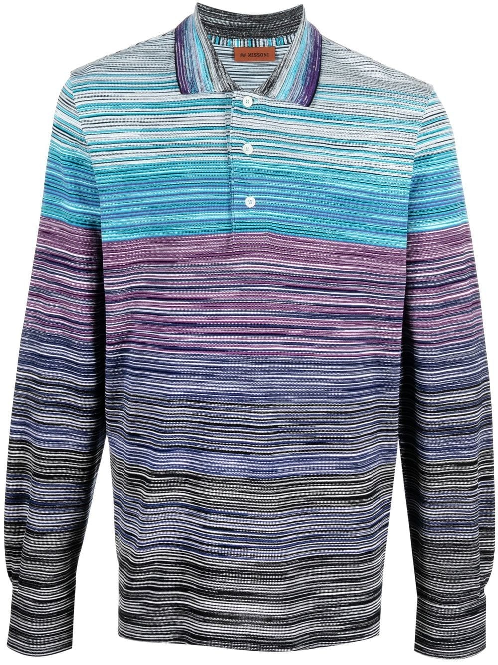 stripe-print long-sleeved polo shirt - 1