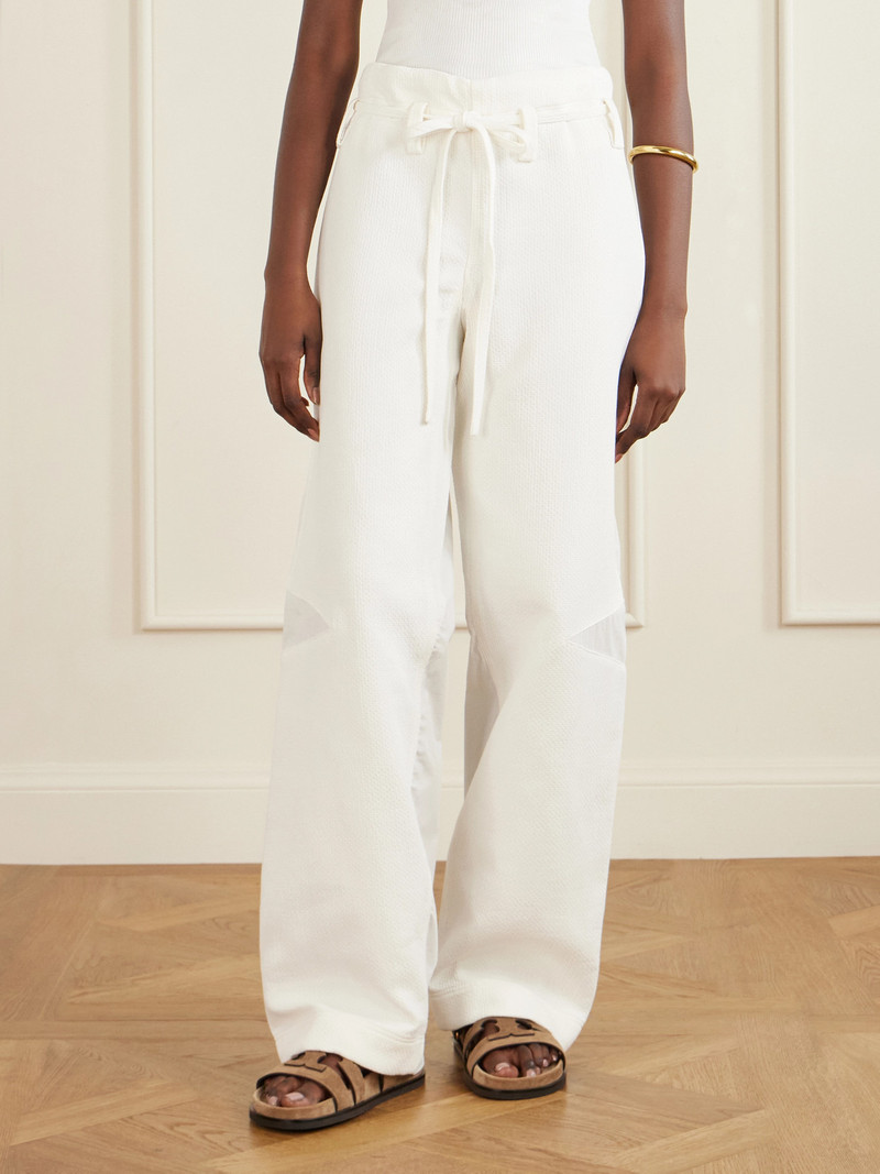 Belted Poplin-trimmed Cotton-jacquard Wide-leg Pants 4