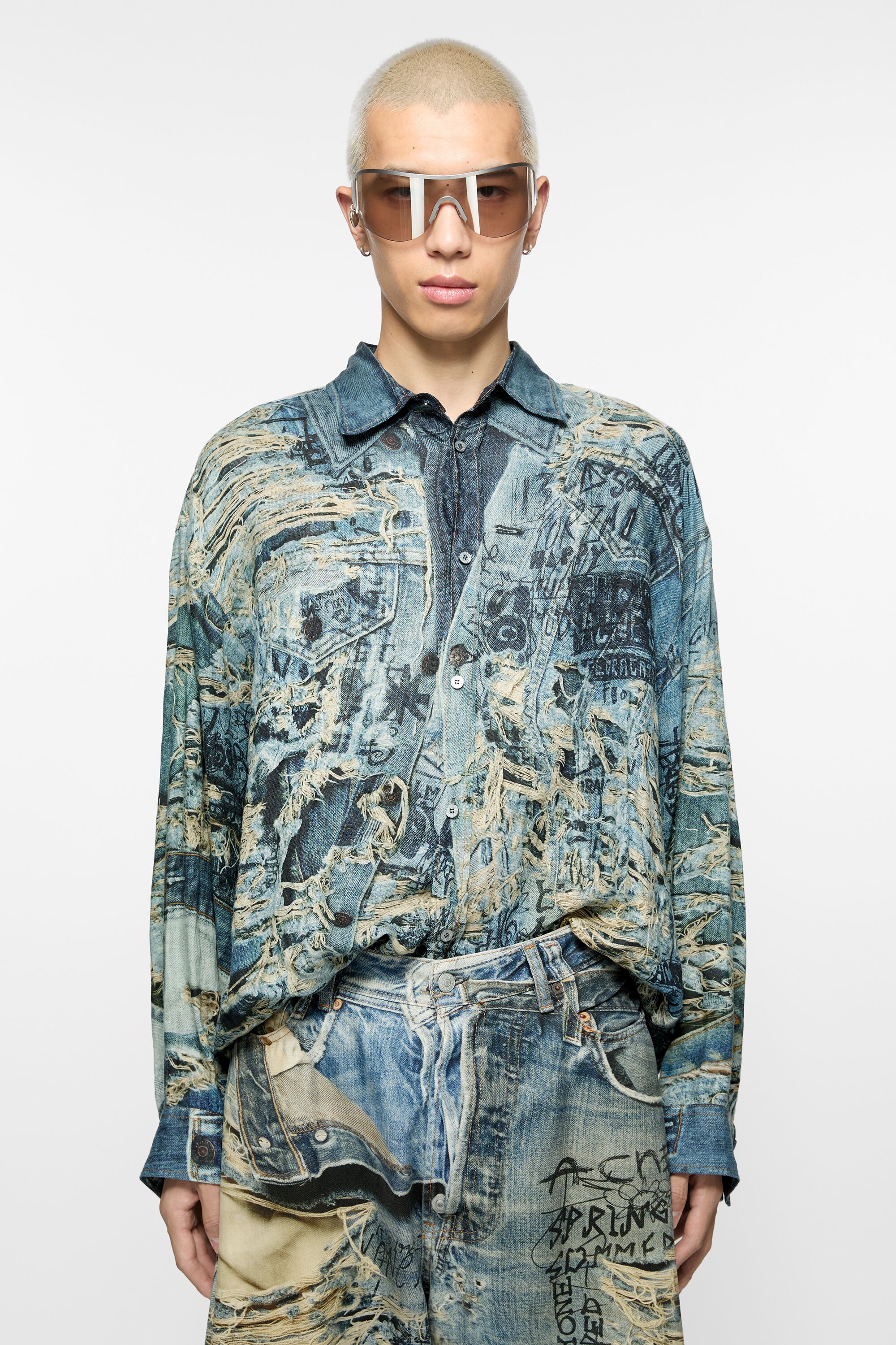 Printed button-up shirt - Denim Blue - 2