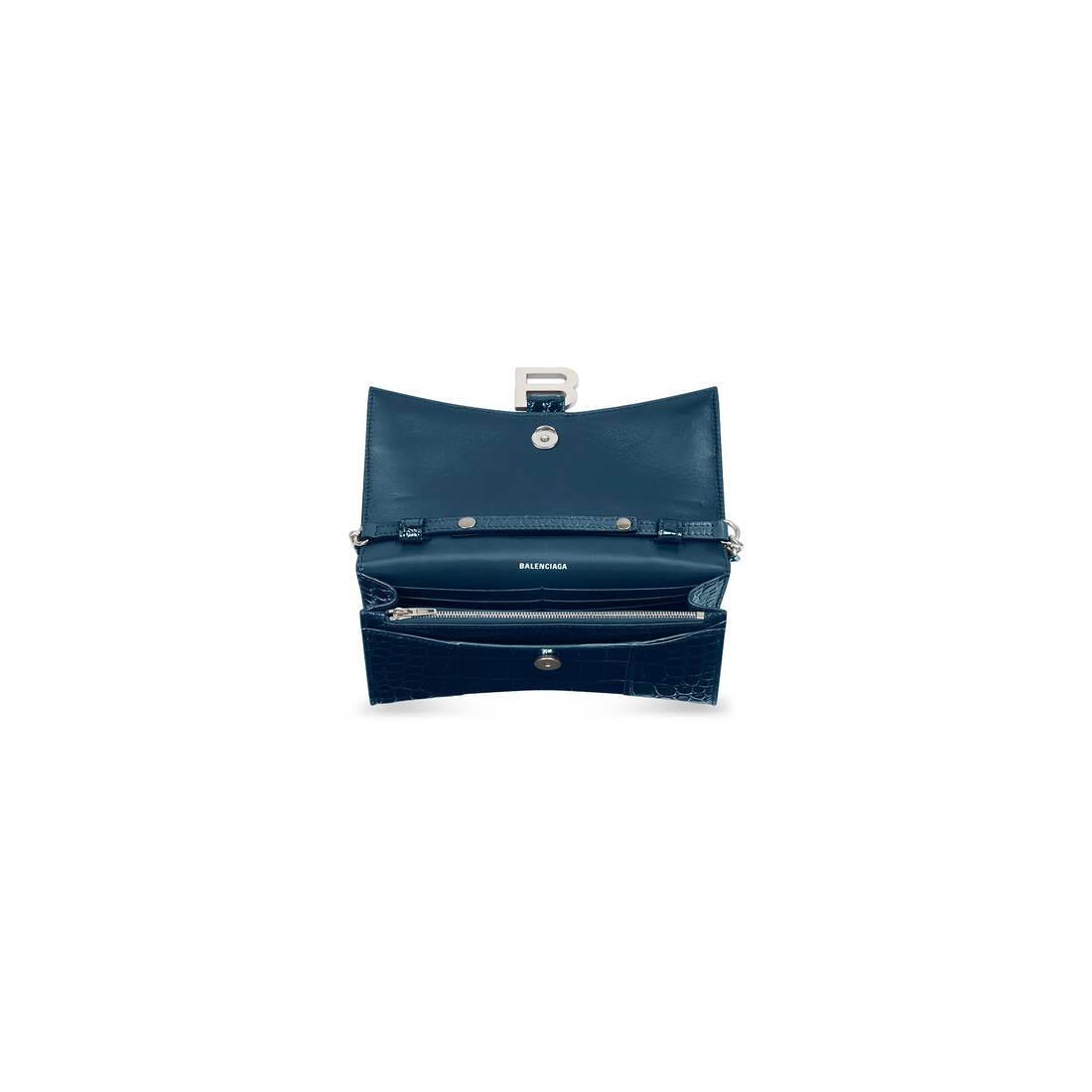 Women's Hourglass Wallet With Chain Crocodile Embossed in Dark Blue - 5