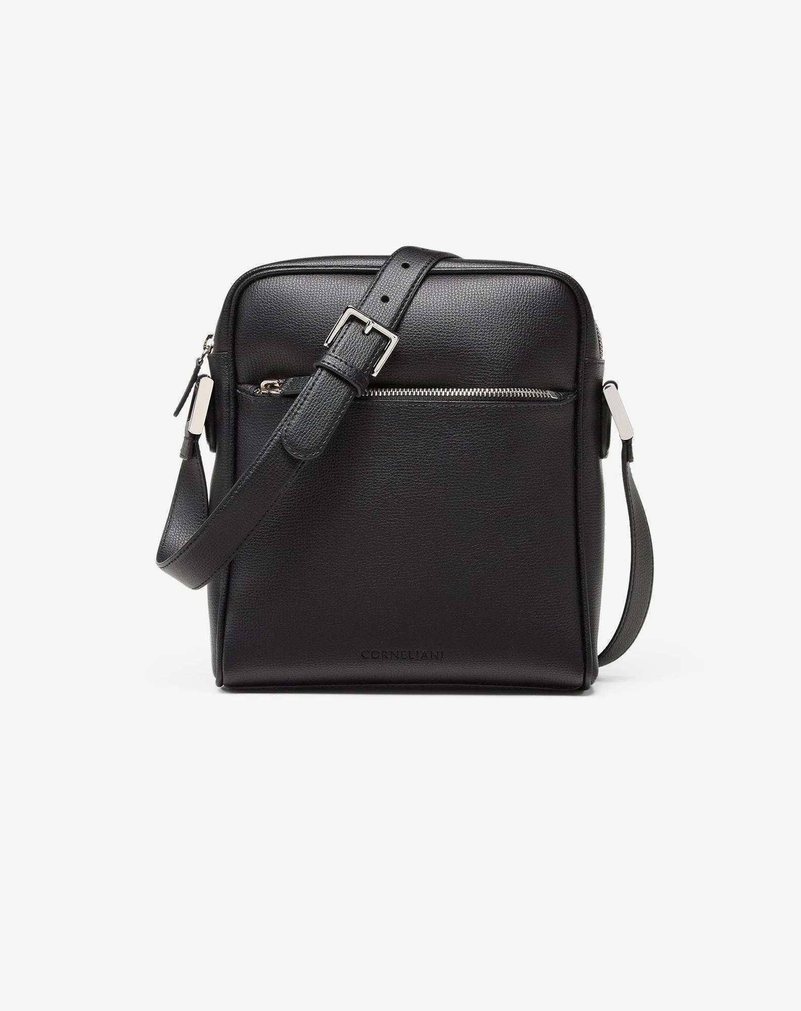 Black textured leather shoulder bag - 1