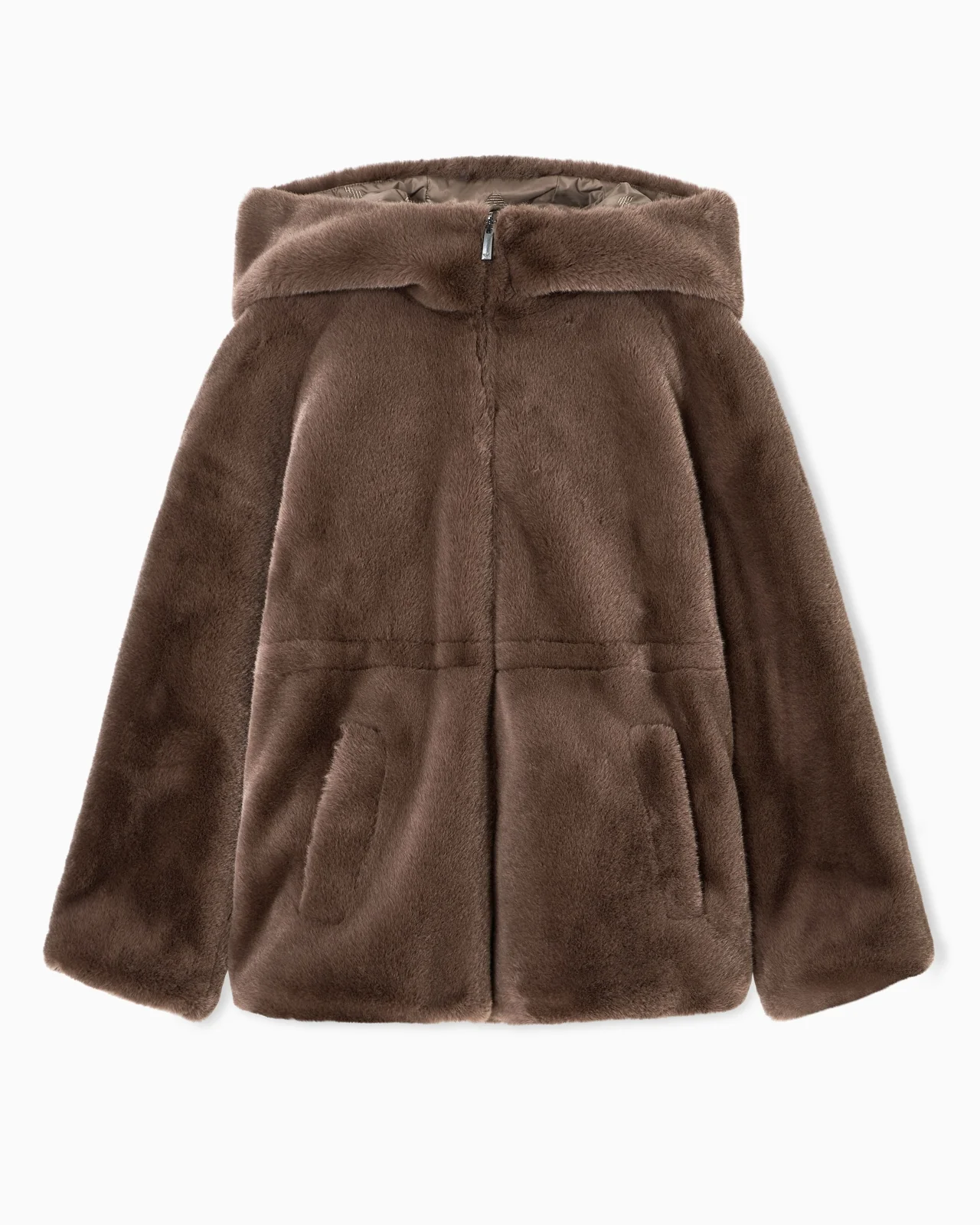 CABAN COAT IN FAUX FUR WITH A HOOD AND ZIP CLOSURE - 1
