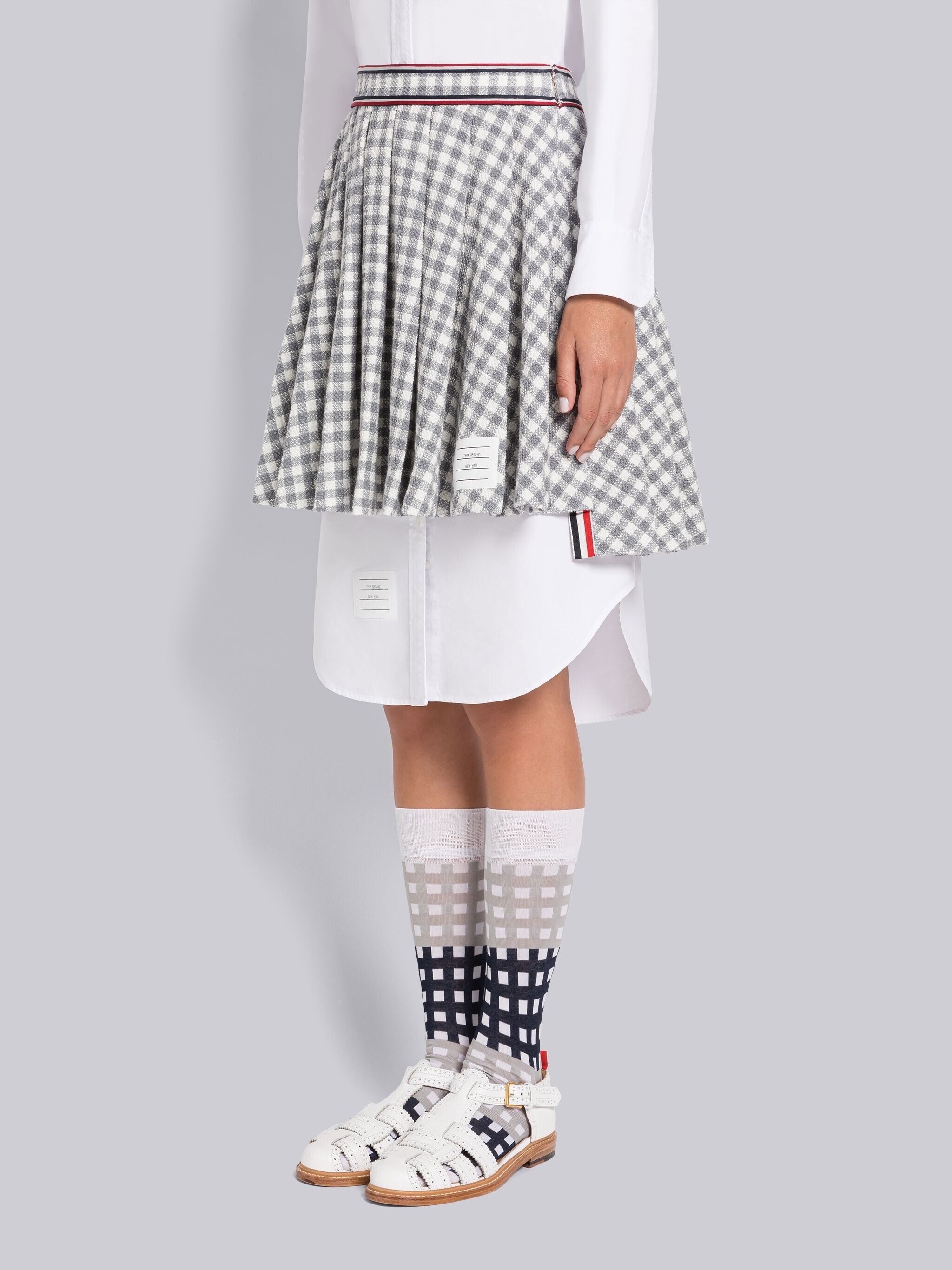 Gingham Stripe Trim Pleated Mini Skirt - 2
