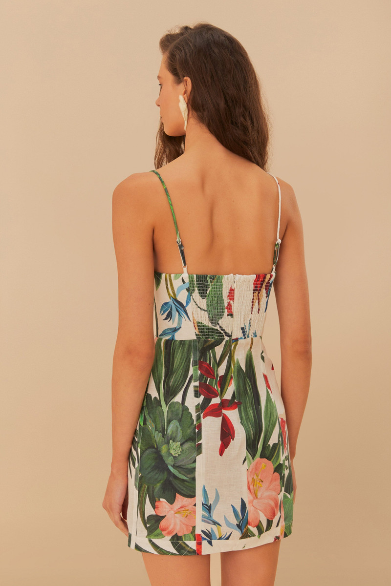 Midnight Macaw Fiesta Off-White Sleeveless Flower Mini Dress 4