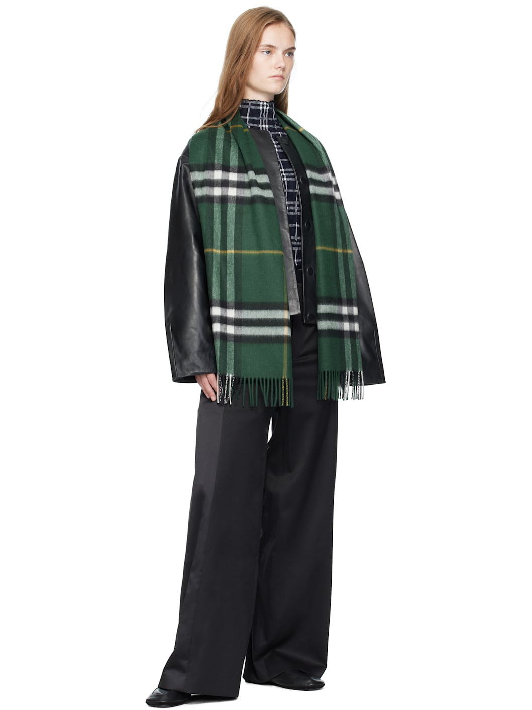 Green Check Cashmere Scarf - 2