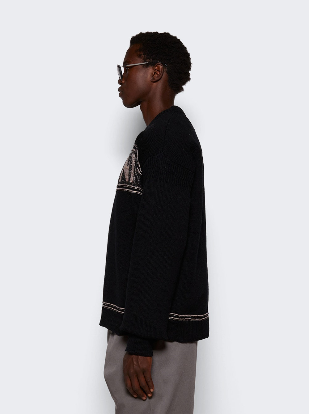 Intarsia Wool Sweater Black - 4