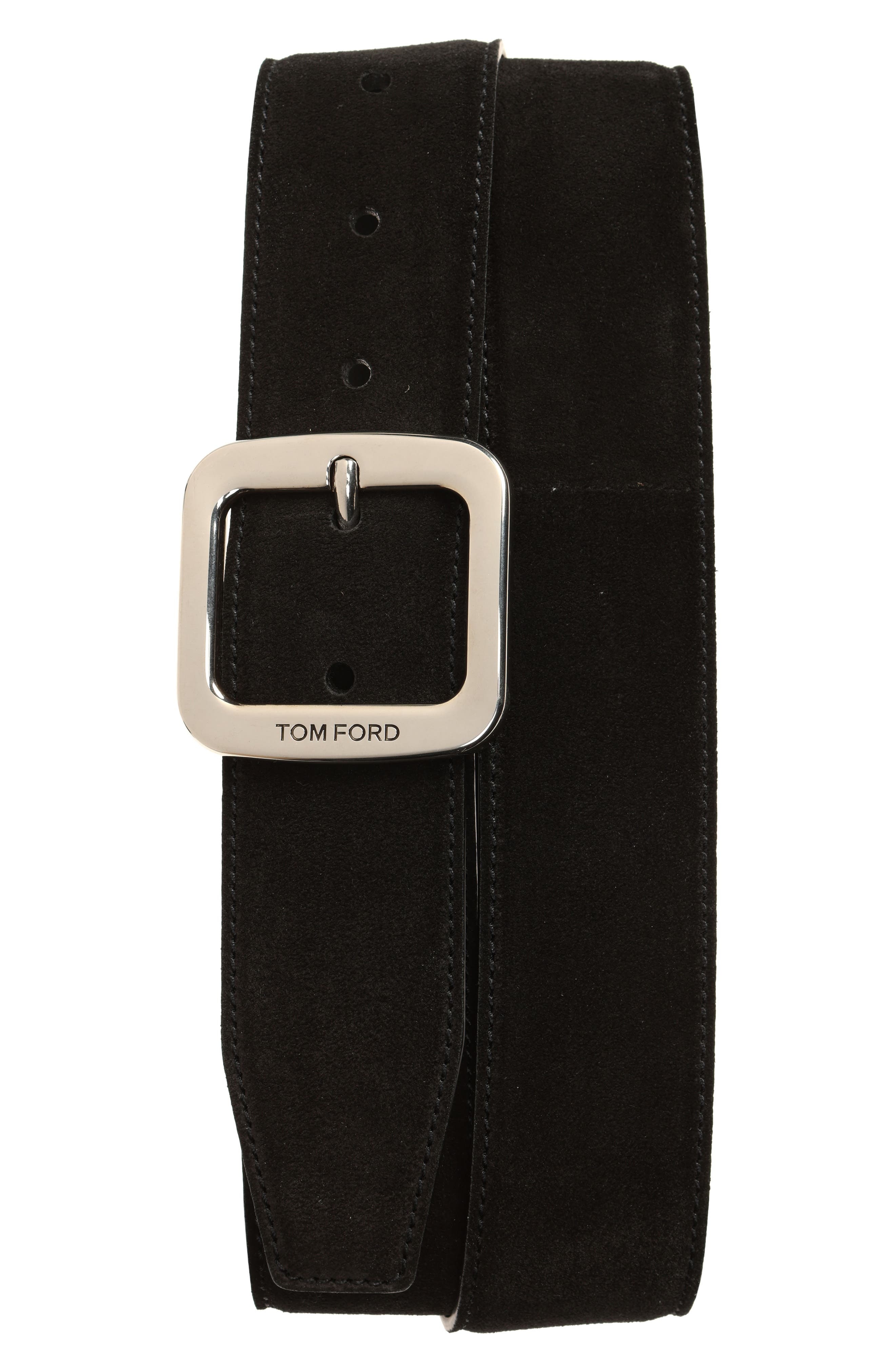Square Buckle Suede Belt - 1