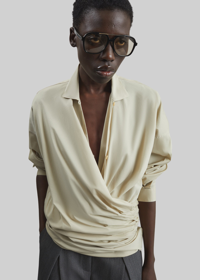 Darkpark Romy Light Cotton Popeline Drap Shirt - Beige 5