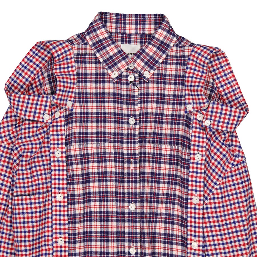 Burberry Bright Red Reconstructed Contrast Check Shirt Dress - 7