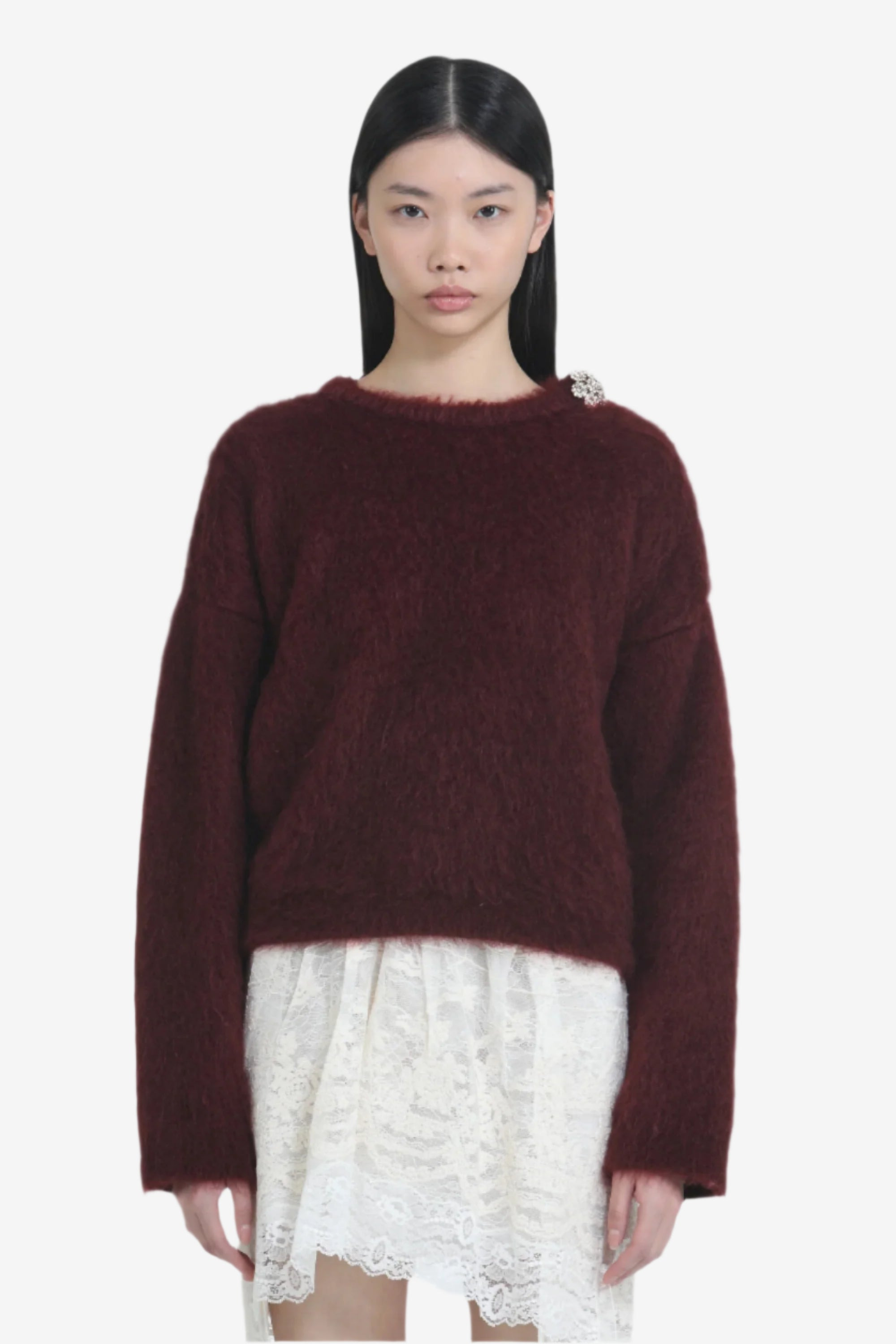 SWEATER WITH FLOWER JEWEL BUTTON - 1