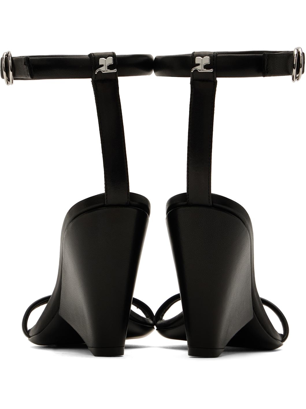 Black Oblique Leather Heeled Sandals - 2