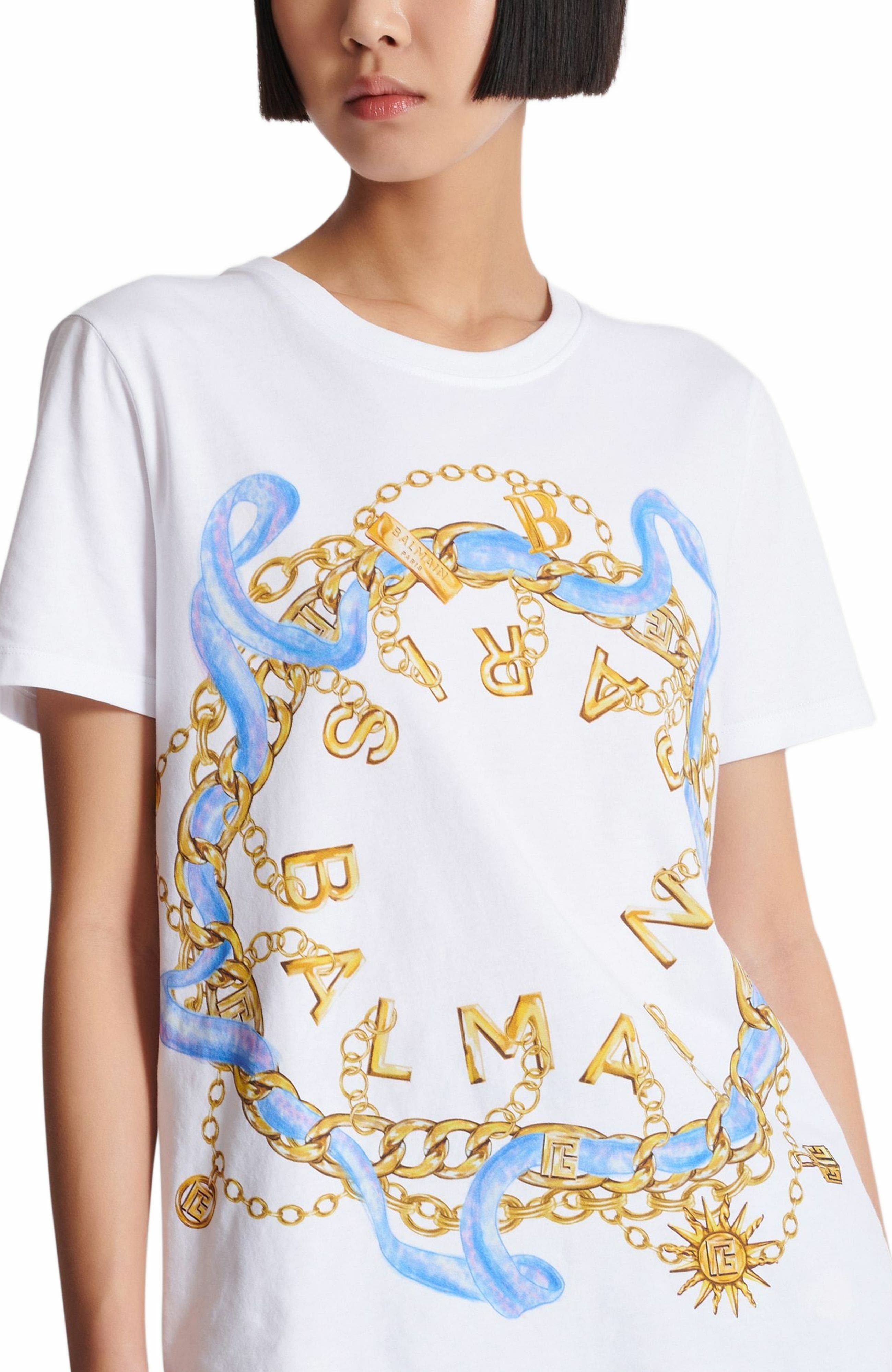 T-shirt with Balmain Paris Chain print in White at Nordstrom - 5