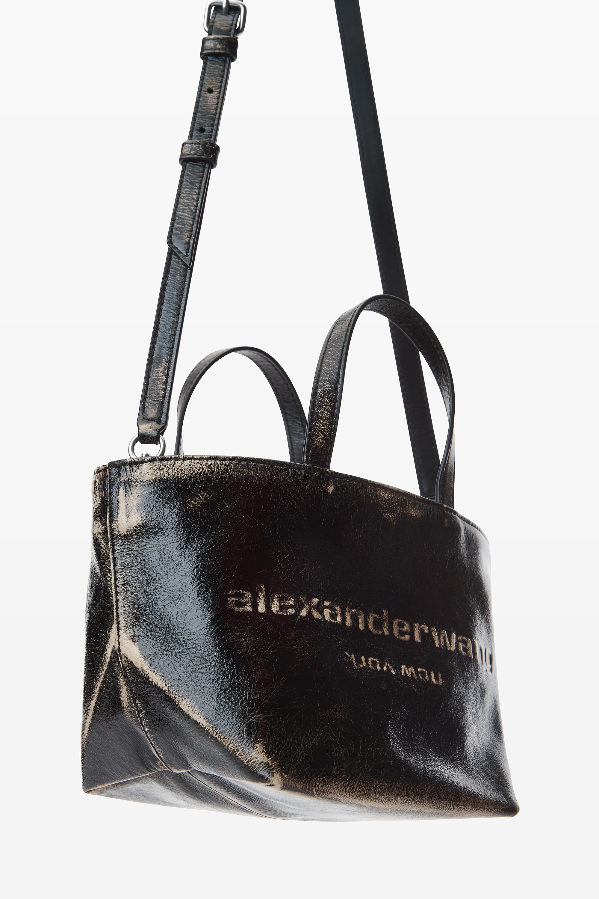small punch tote in brushed-effect leather - 2