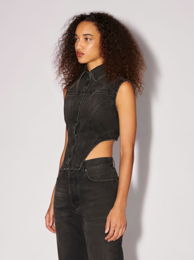 curved-hem denim top - 5