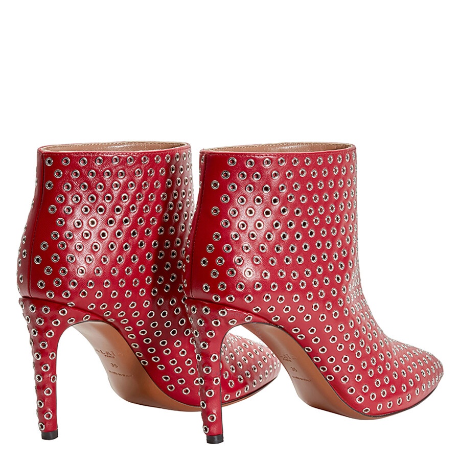 Alaia Ladies Red 90 Boot Allover Rivet Caf - 4