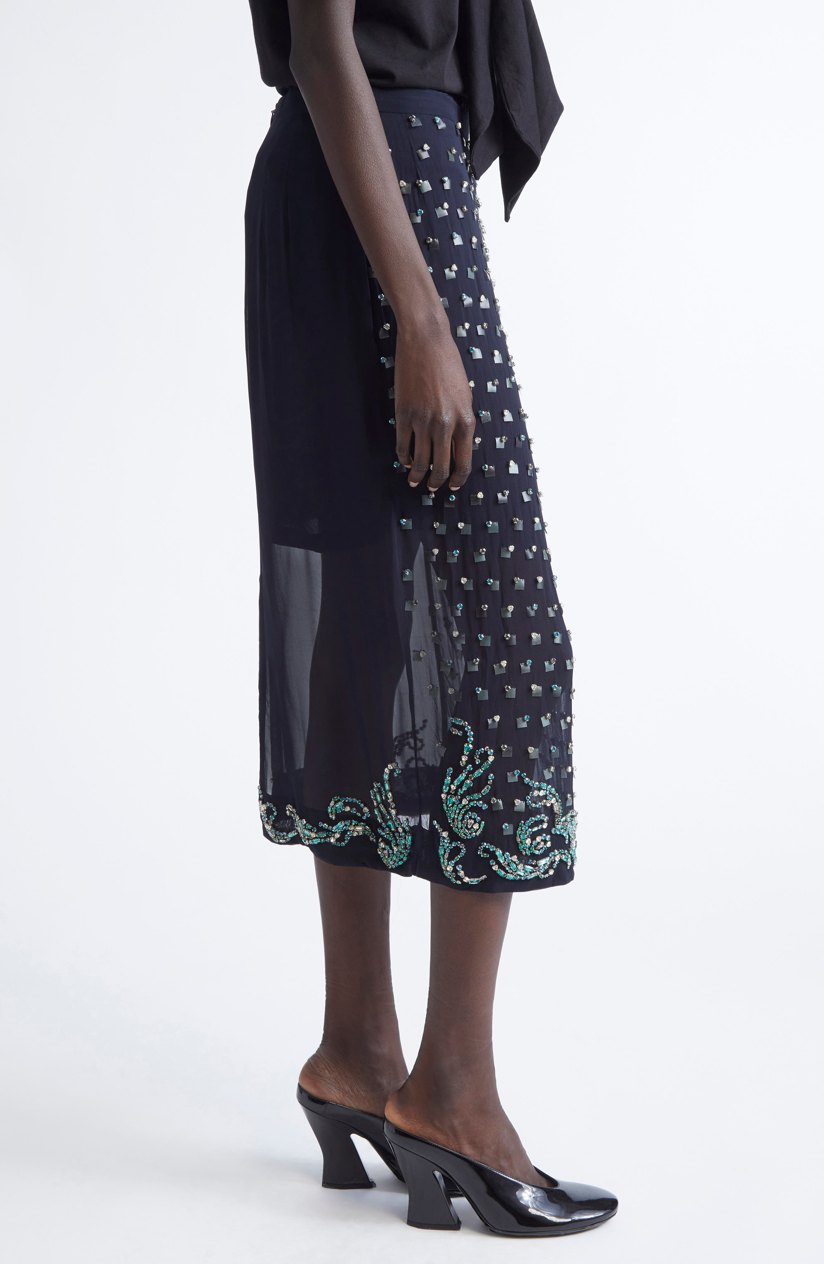 Dries Van Noten Sokna Embellished Midi Skirt in Navy at Nordstrom - 4