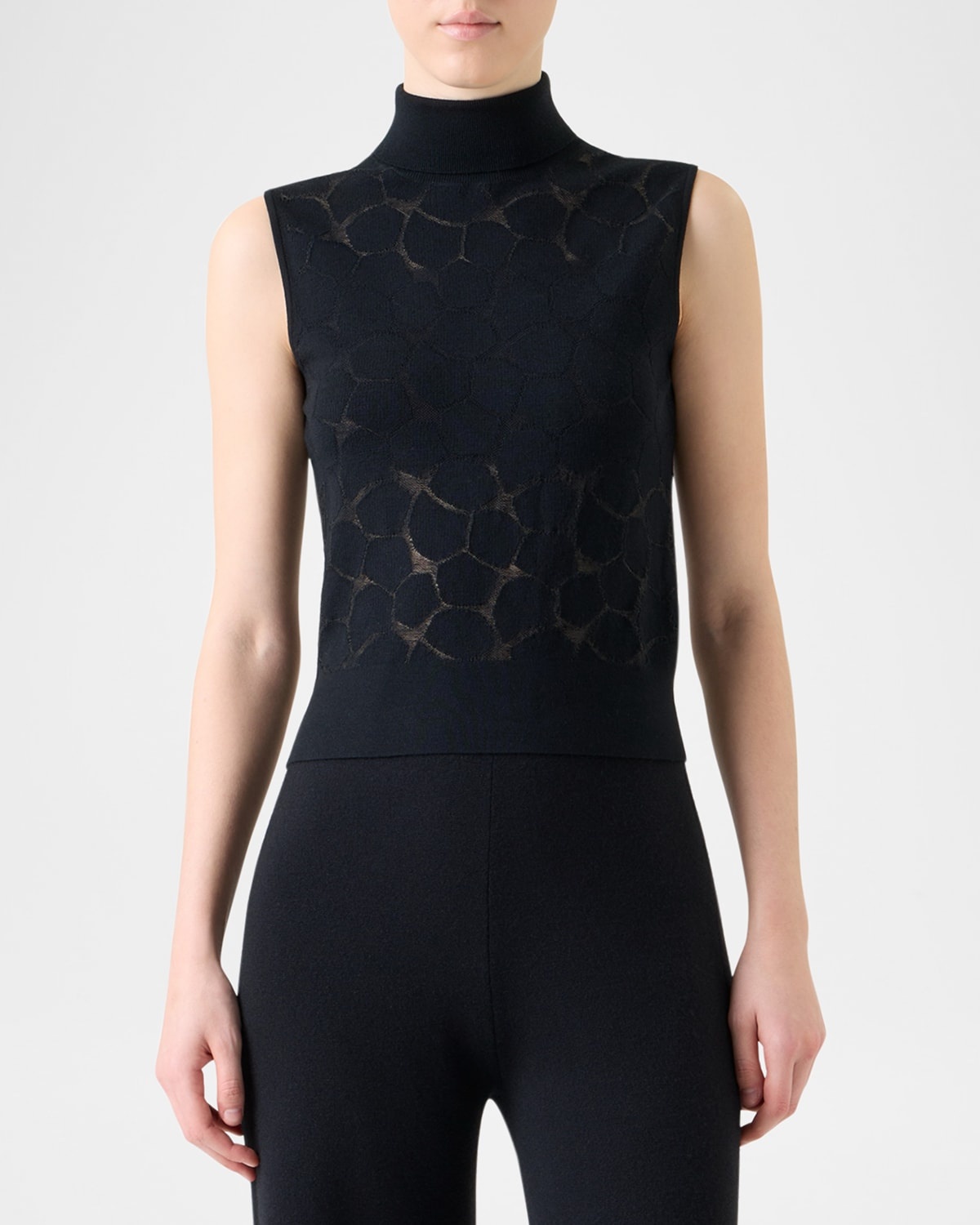 Broken Stone Jacquard Knit Sleeveless Turtleneck Sweater - 4