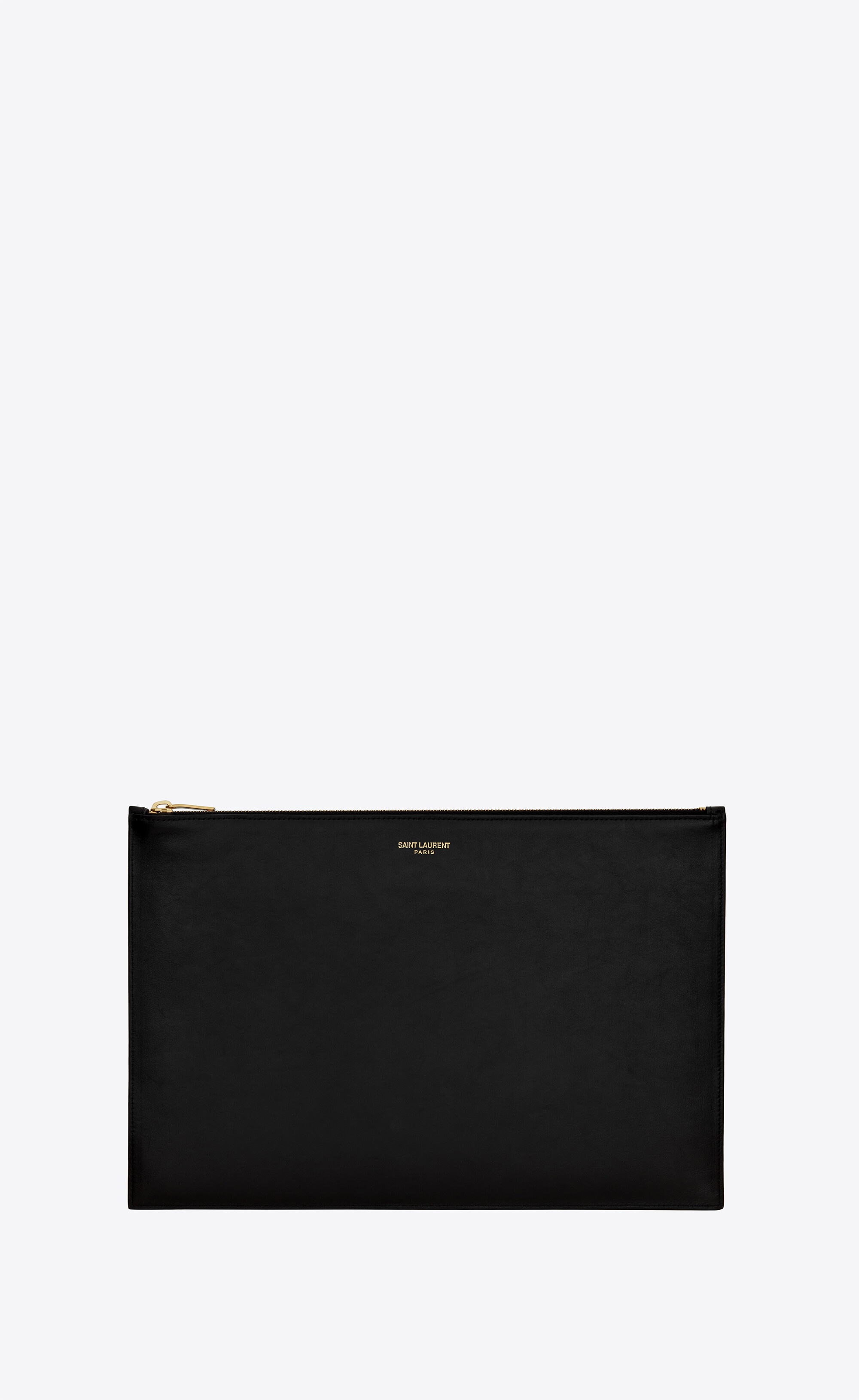 saint laurent large flat pouch in shiny leather - 1