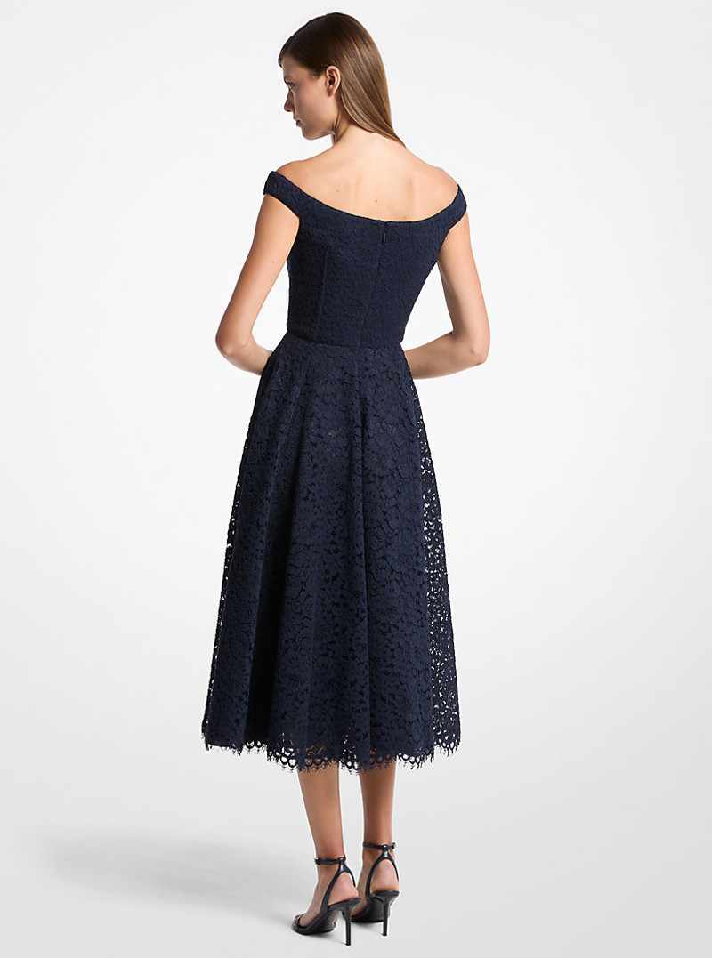 MICHAEL KORS COLLECTION Corded Floral Lace Portrait-Neck Dress outlook