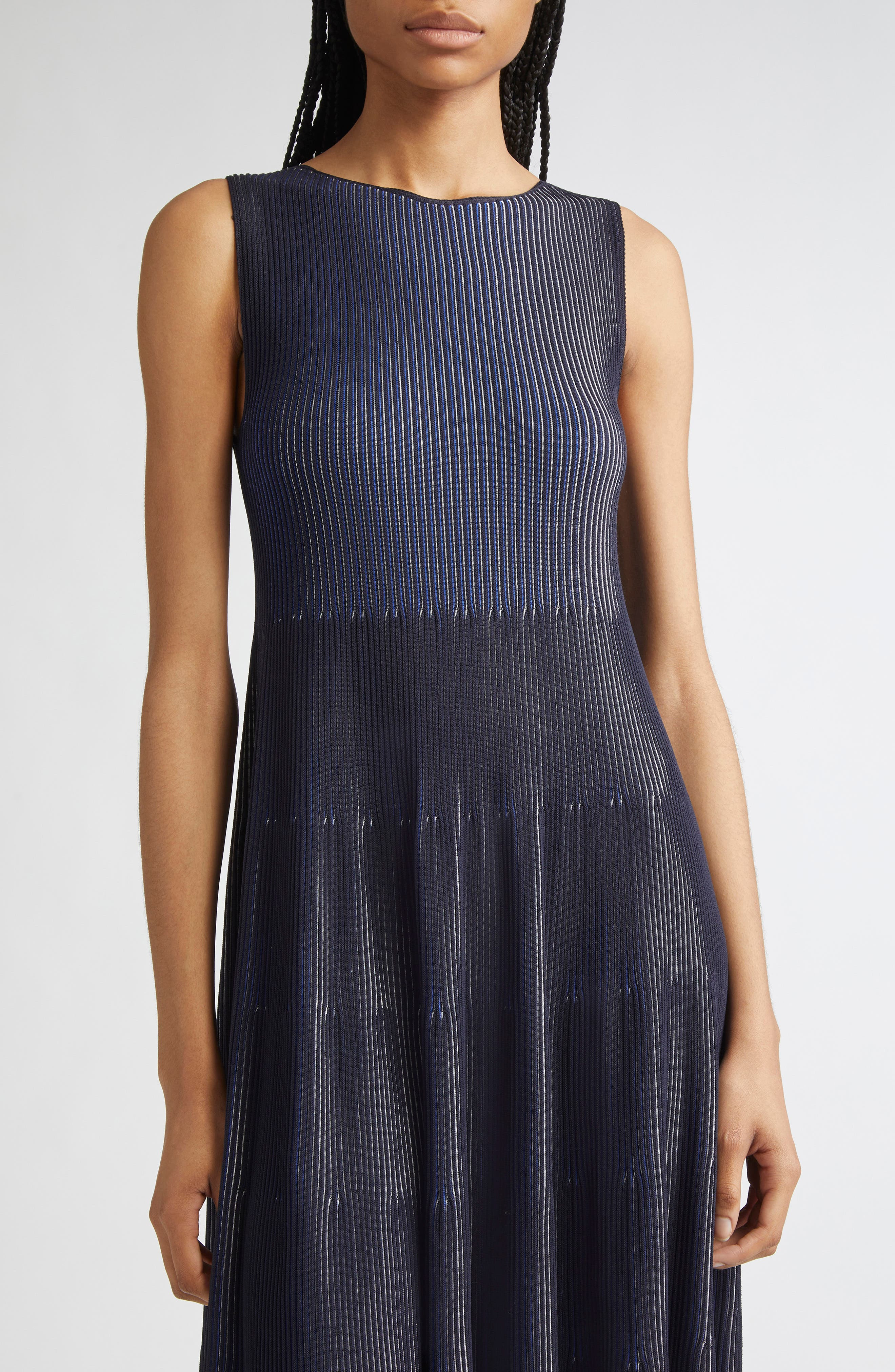 Emporio Armani Stripe Sleeveless Knit Midi Dress in Solid Black at Nordstrom - 5