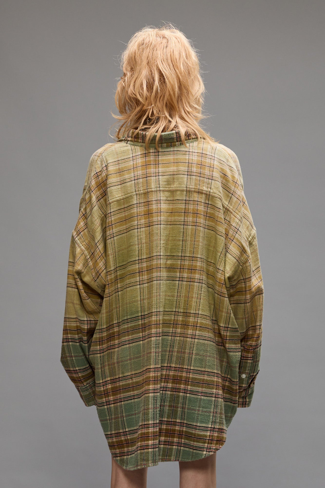 DROP NECK WORKSHIRT - GREEN GRADIENT PLAID - 4