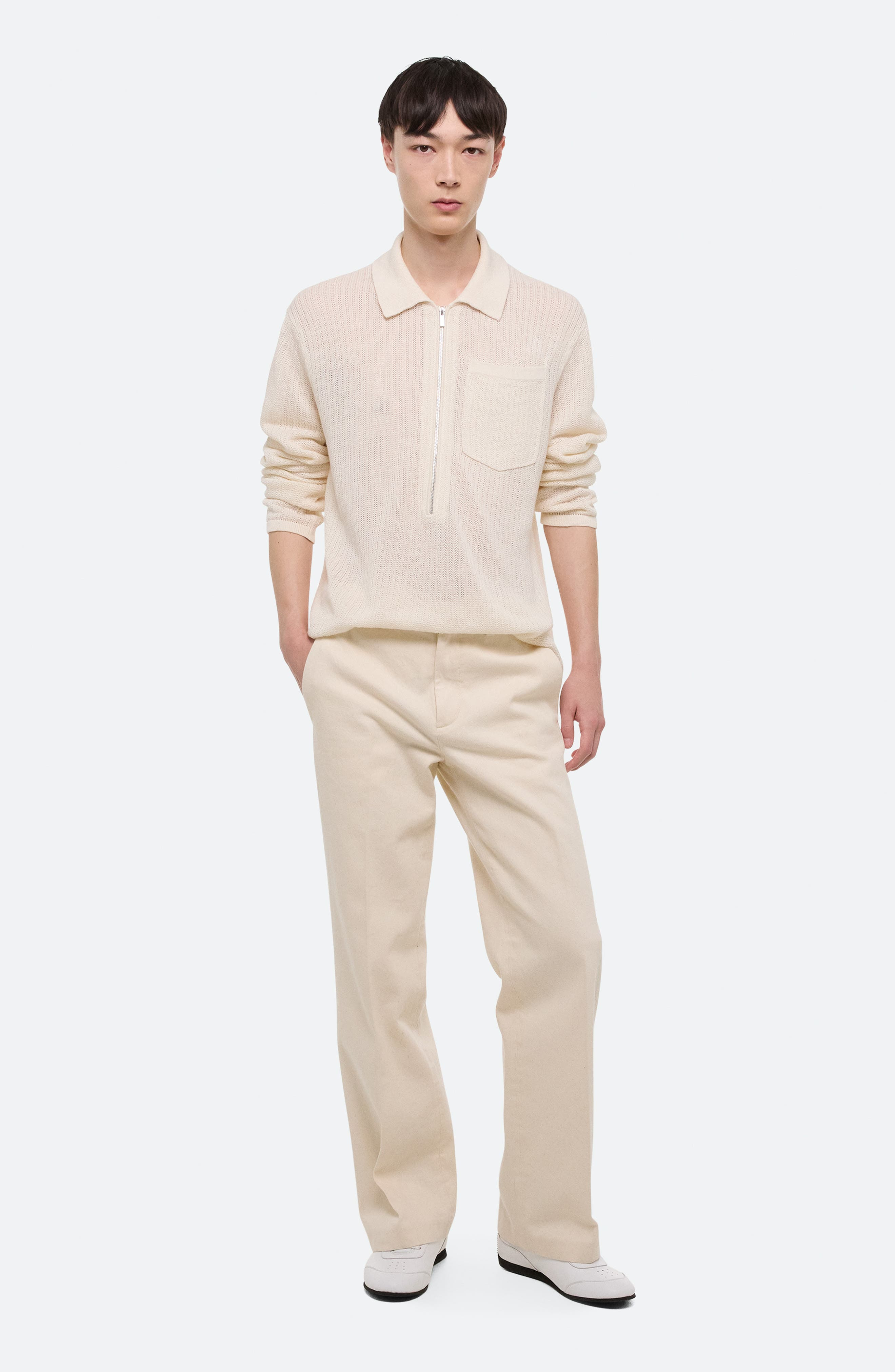 Helmut Lang Half Zip Linen Sweater in Ivory at Nordstrom - 7